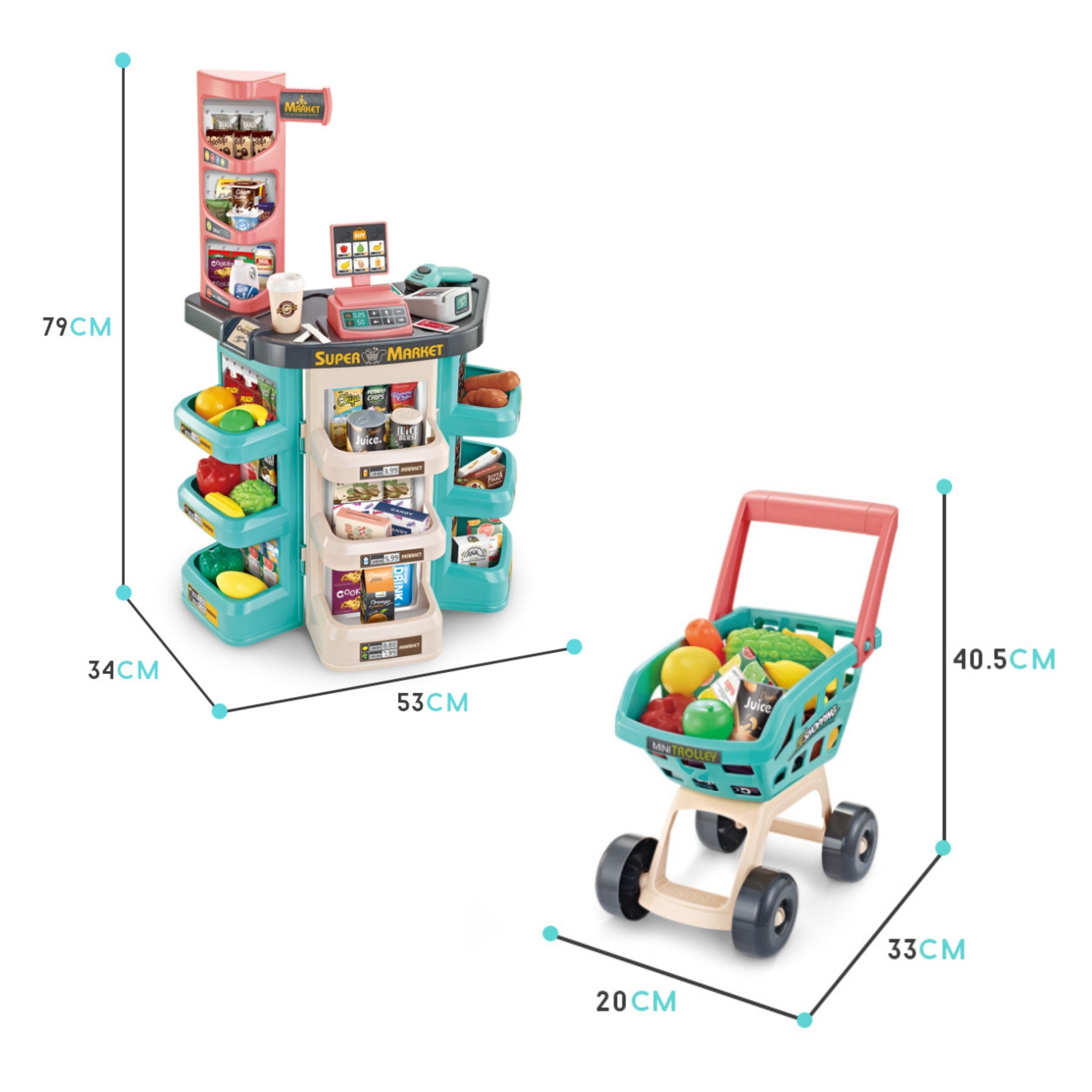 WOOPIE Sklep Supermarket i Wózek Koszyk Sklepowy Kasa Waga Skaner 47 akc