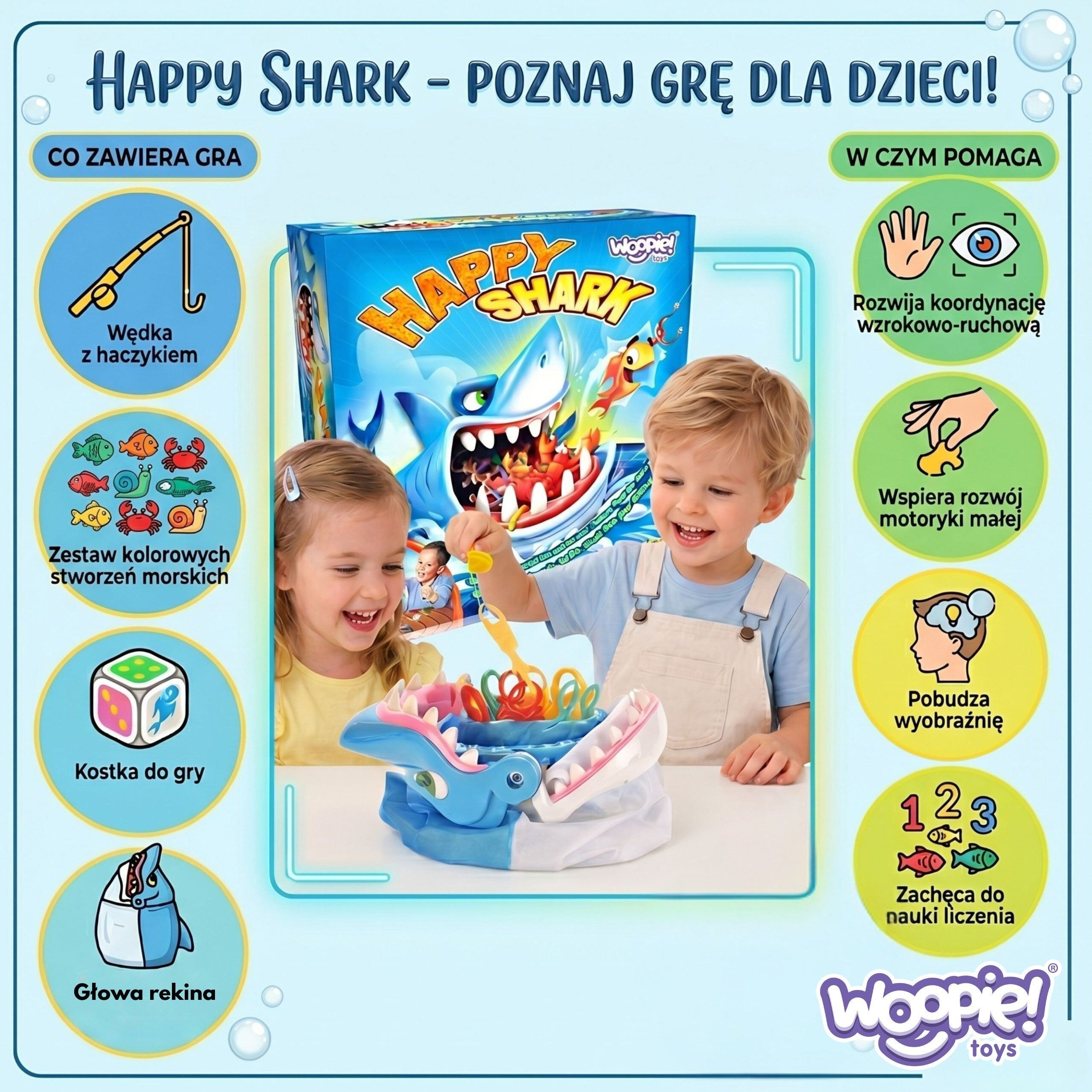 WOOPIE Gra Zręcznościowa ŁOWIENIE RYBEK Głodny Rekin GRYZIE DIY