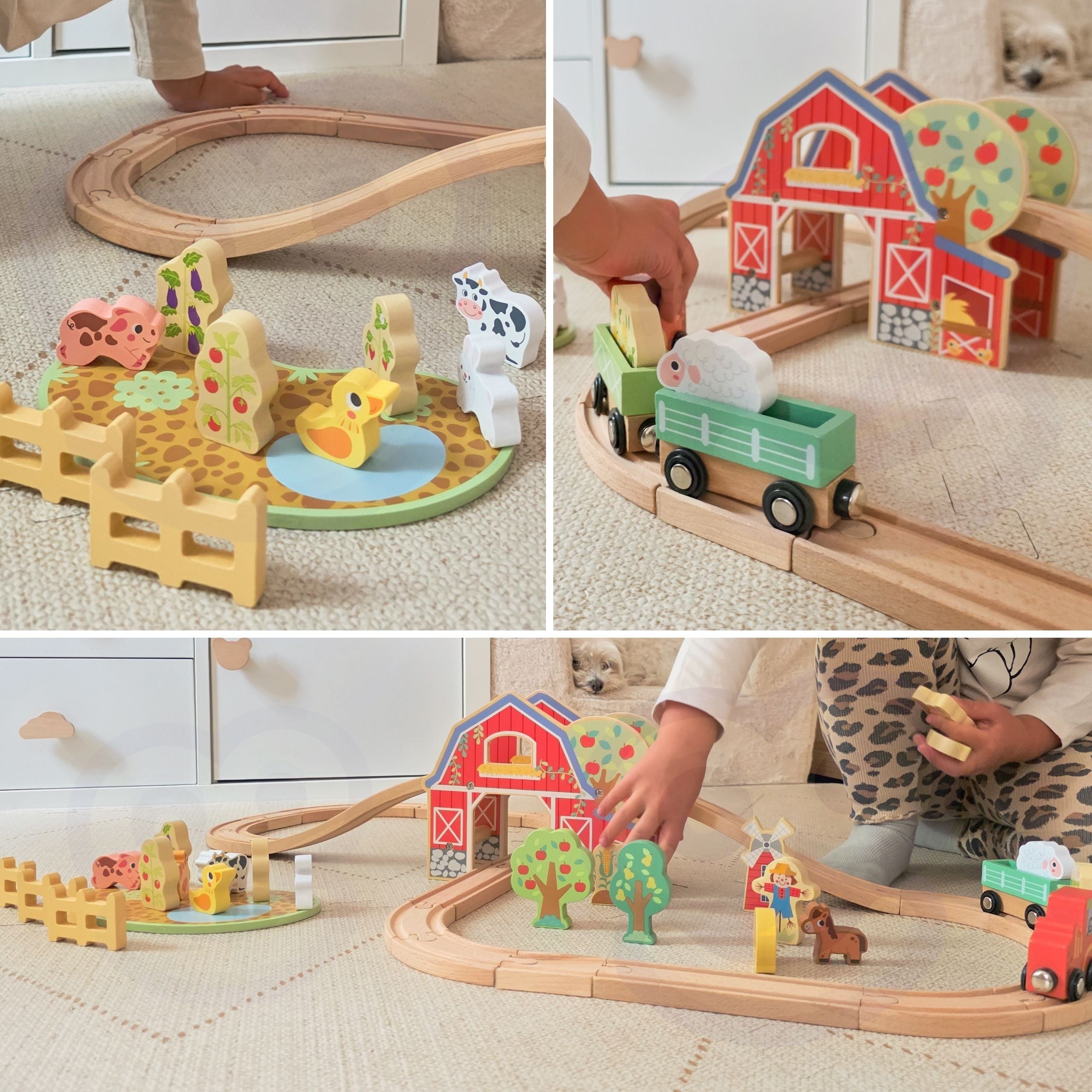 TOOKY TOY Drewniana Kolejka Farma Zestaw 48 el.