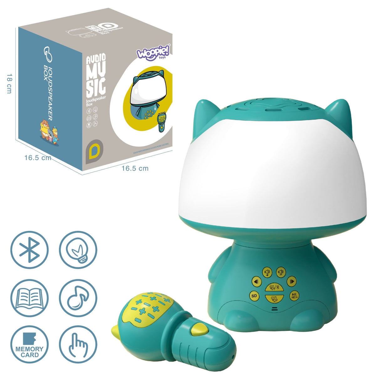 WOOPIE Multifunkcyjna Lampka RGB Głośnik Bluetooth Karaoke Modulator Głosu Karta SD AUX Turkusowa