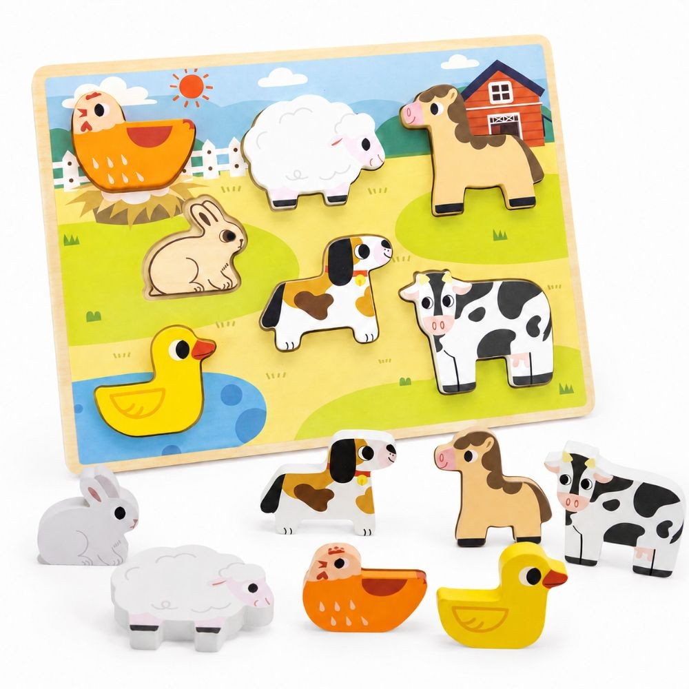 VIGA Drewniane Puzzle Układanka Montessori 2w1 Figurki Farma