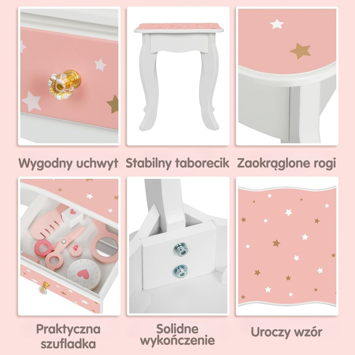 WOOPIE GREEN Drewniana Toaletka z Lustrem i Akcesoriami