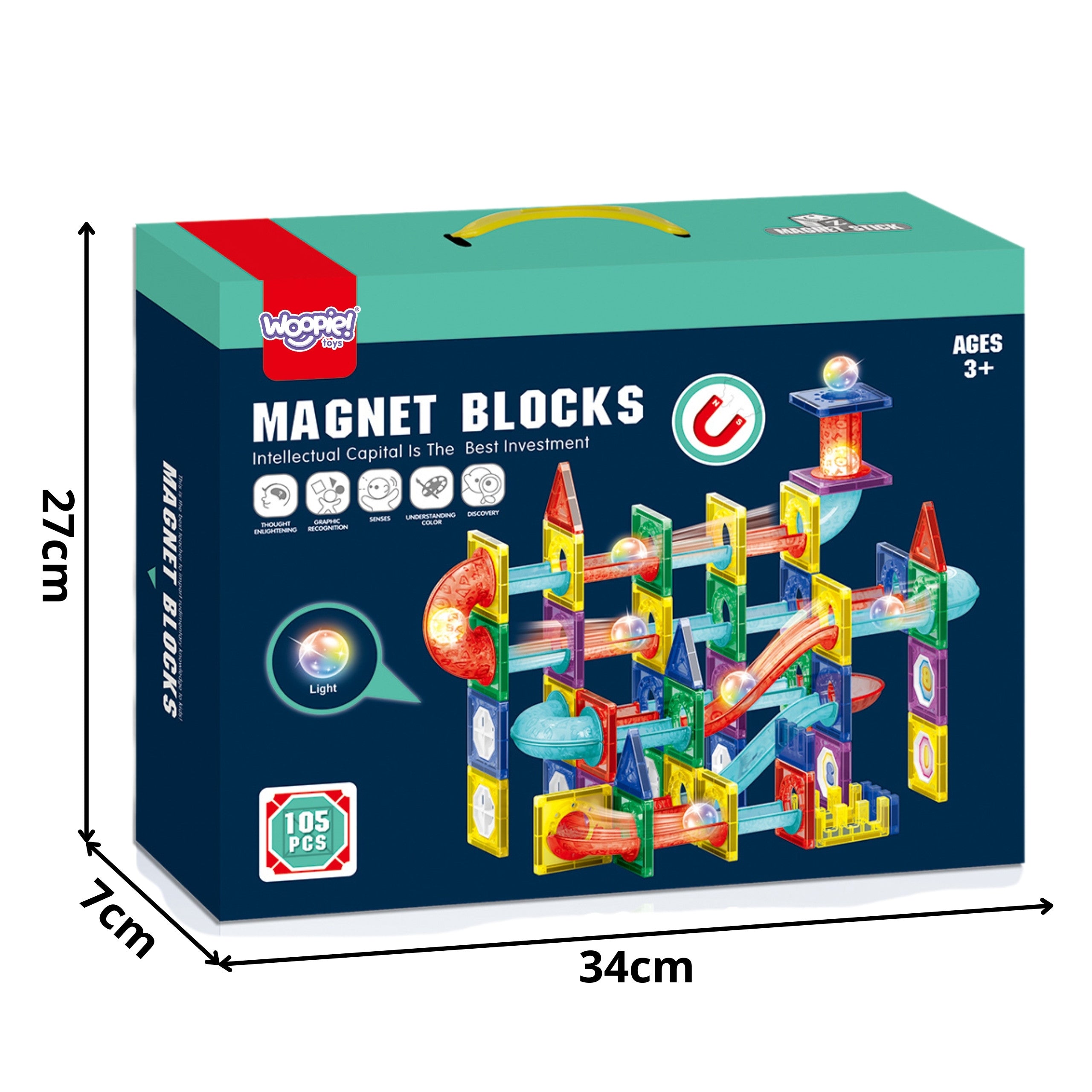 WOOPIE Klocki Magnetyczne Konstrukcyjne 3D Zestaw Edukacyjny Tor Kulkowy 105el.