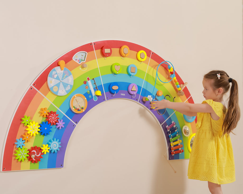 VIGA Drewniana Tablica Sensoryczno-Manipulacyjna EDU Tęcza Certyfikat FSC
