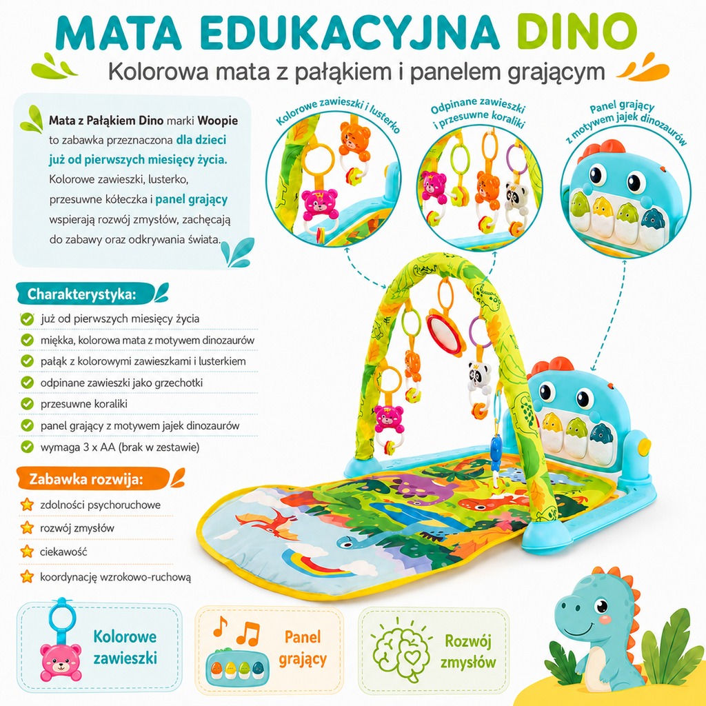 WOOPIE BABY Mata z Pałąkiem Dino