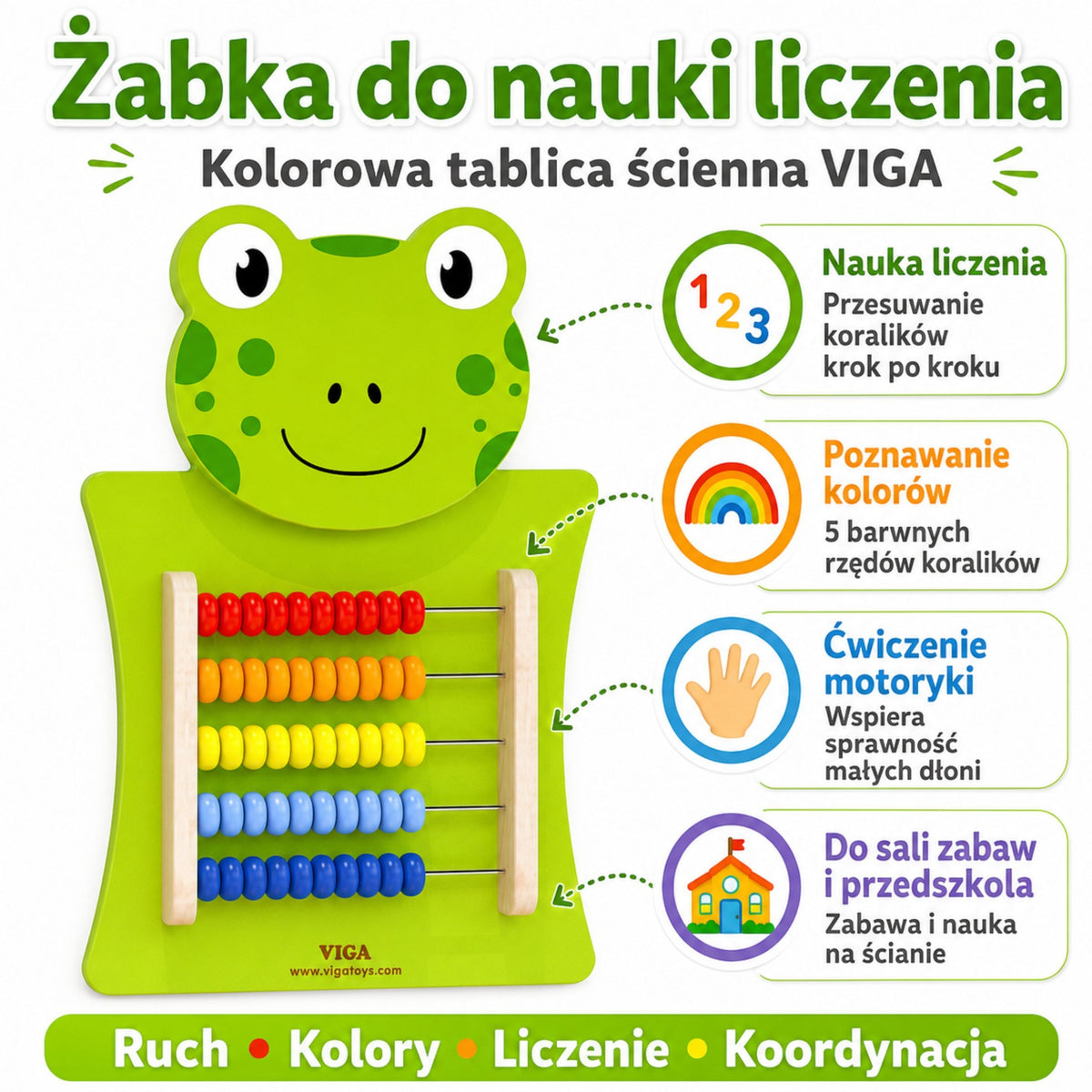 VIGA Drewniana Tablica Manipulacyjna Liczydło Żabka Certyfikat FSC Montessori