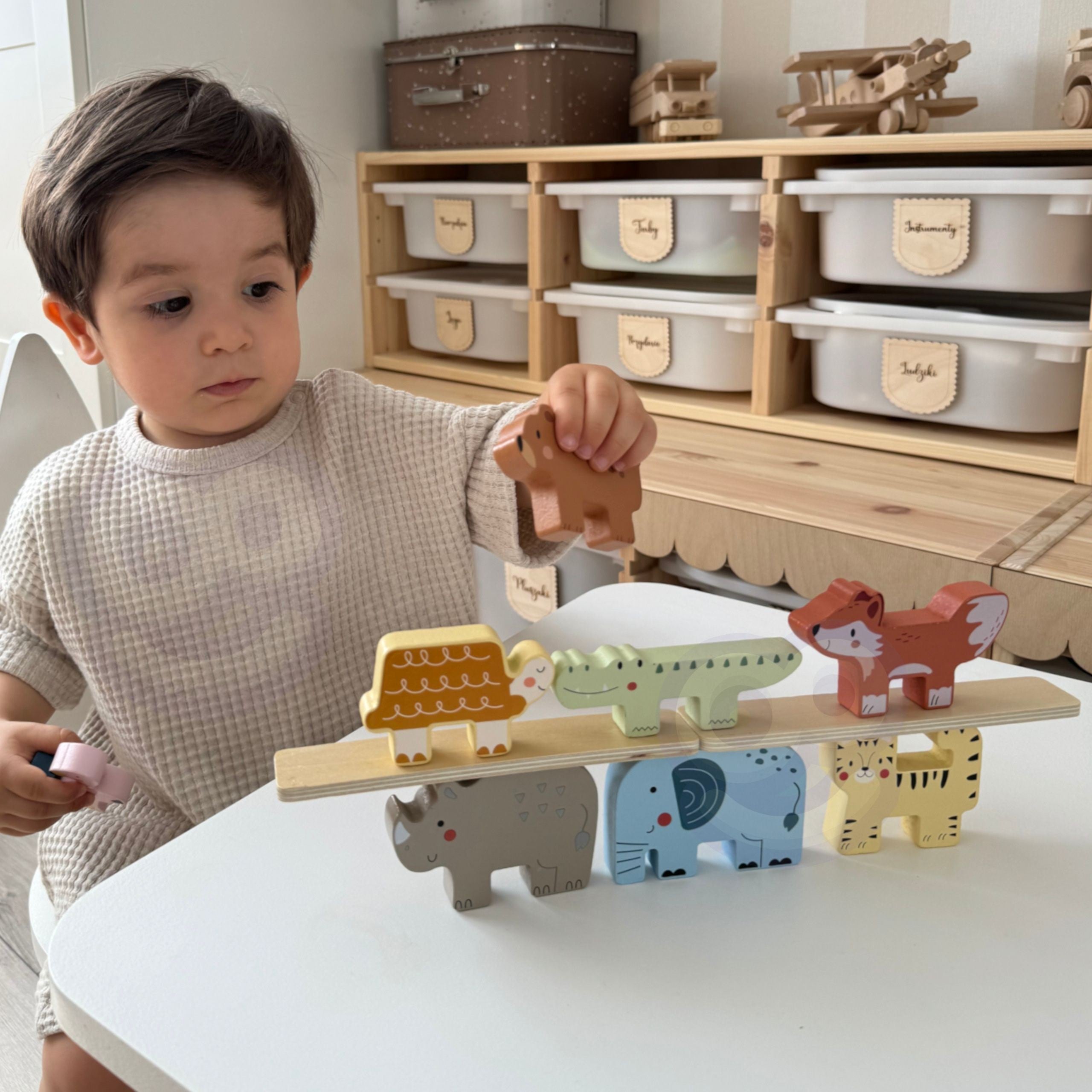TOOKY TOY Drewniane Klocki Układanka Wieża Stacker Stosy Zwierzątka Montessori 13 el.