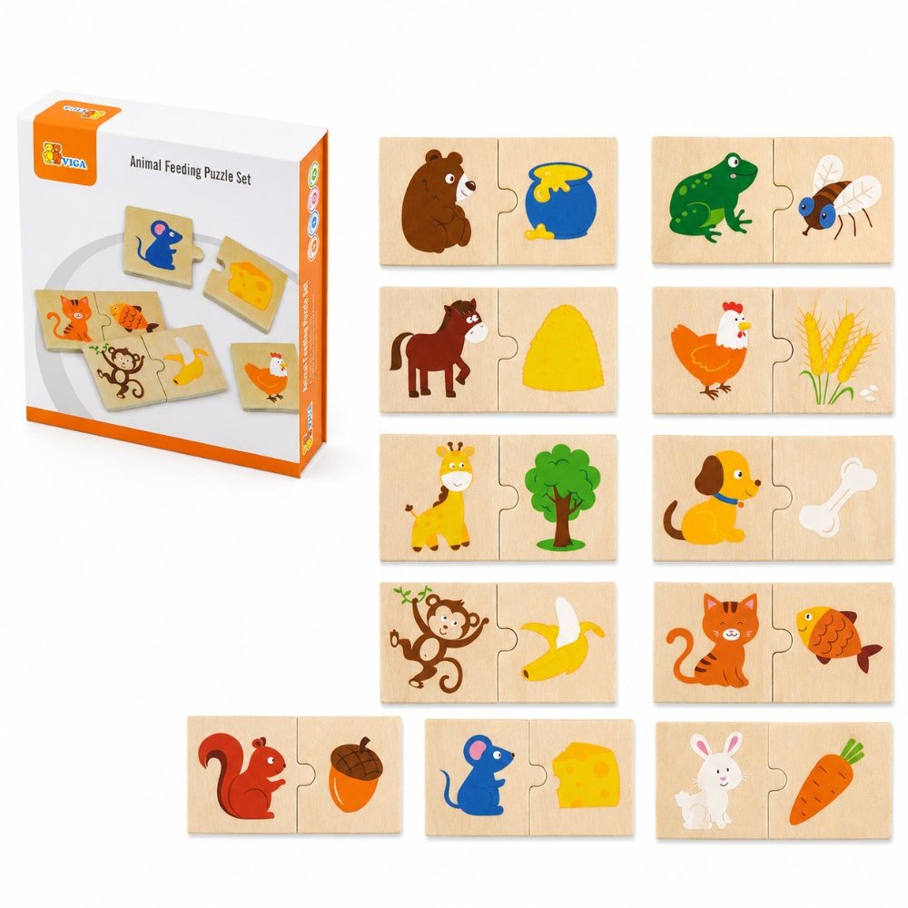 VIGA Drewniane Puzzle Nakarm Zwierzątko Co jedzą Zwierzęta Układanka