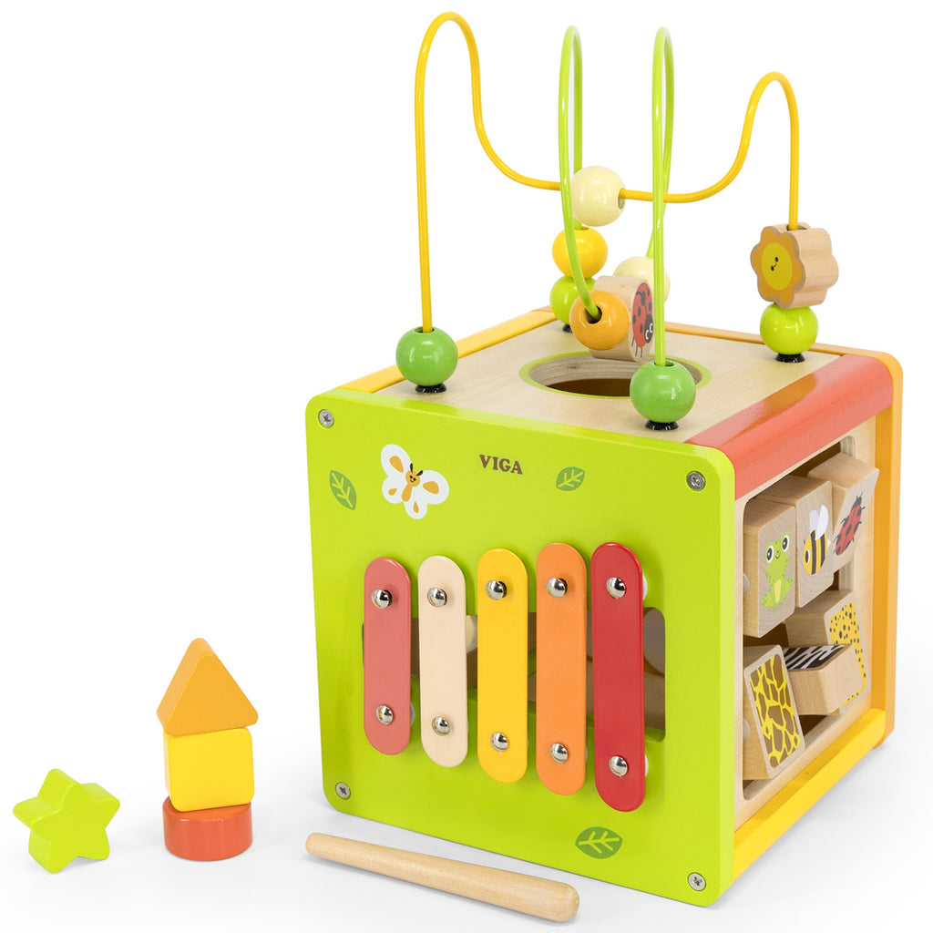 VIGA Drewniana Kostka Edukacyjna 5w1 Sorter Przeplatanka Montessori