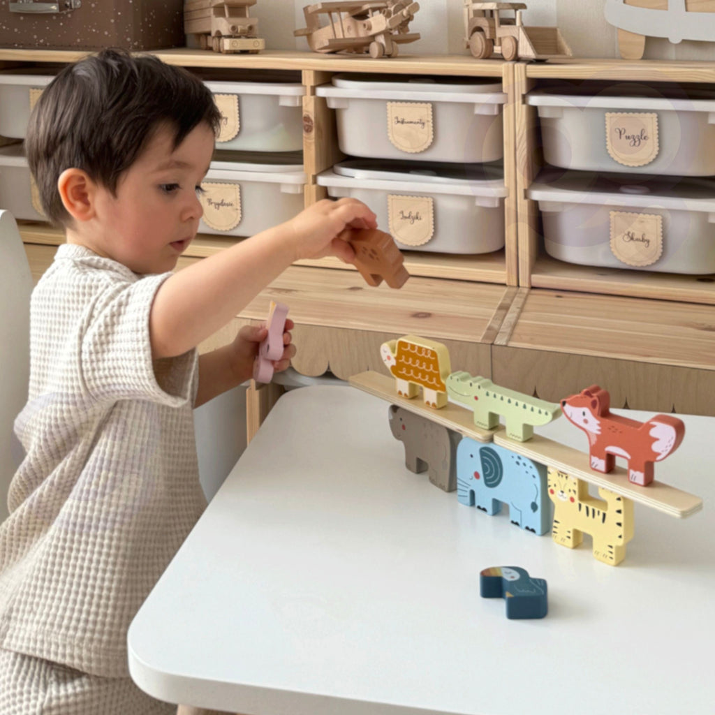 TOOKY TOY Drewniane Klocki Układanka Wieża Stacker Stosy Zwierzątka Montessori 13 el.