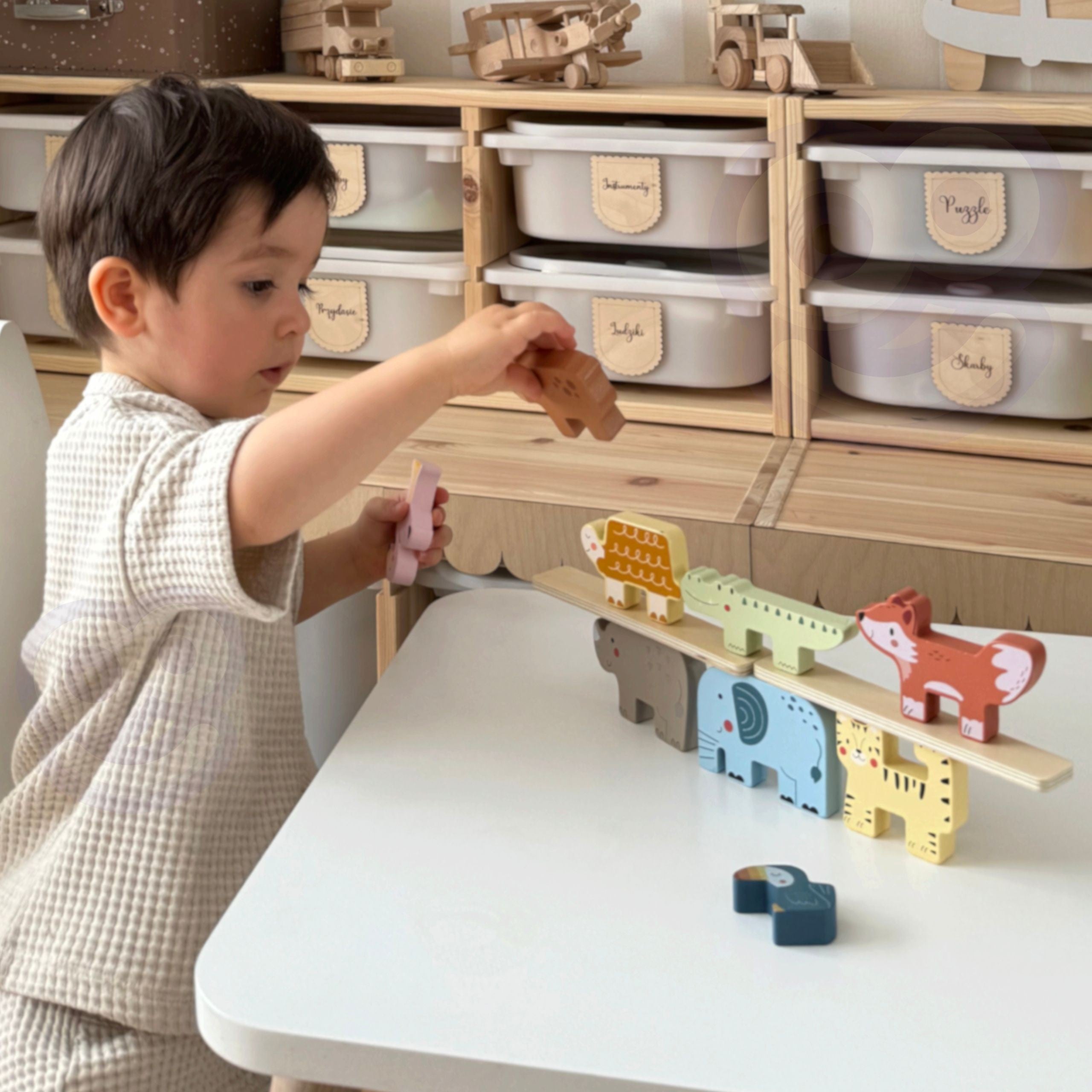 TOOKY TOY Drewniane Klocki Układanka Wieża Stacker Stosy Zwierzątka Montessori 13 el.