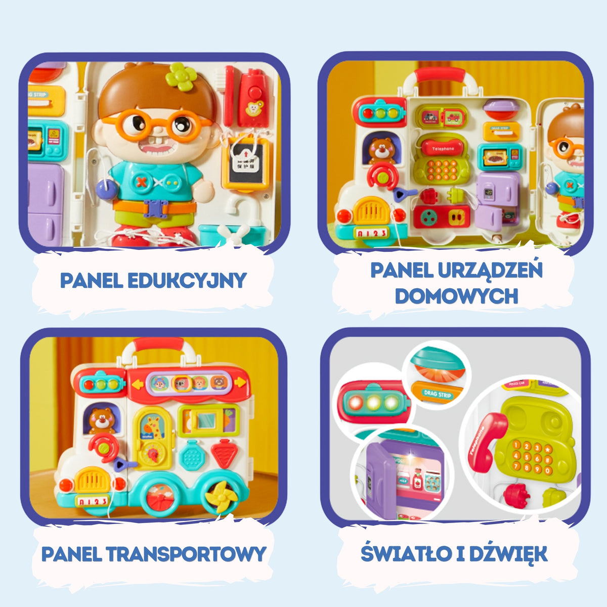 WOOPIE BABY Interaktywna Tablica Manipulacyjna Busy Car Walizka 3w1 Dźwięk Światło
