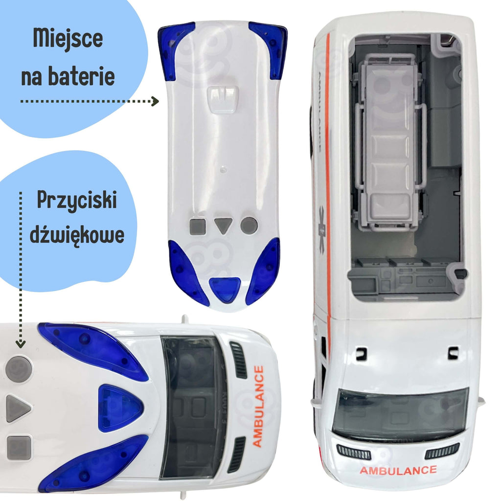 WOOPIE Pogotowie Karetka Ambulans Nosze w Zestawie + Sygnały Dźwiękowe I Świetlne