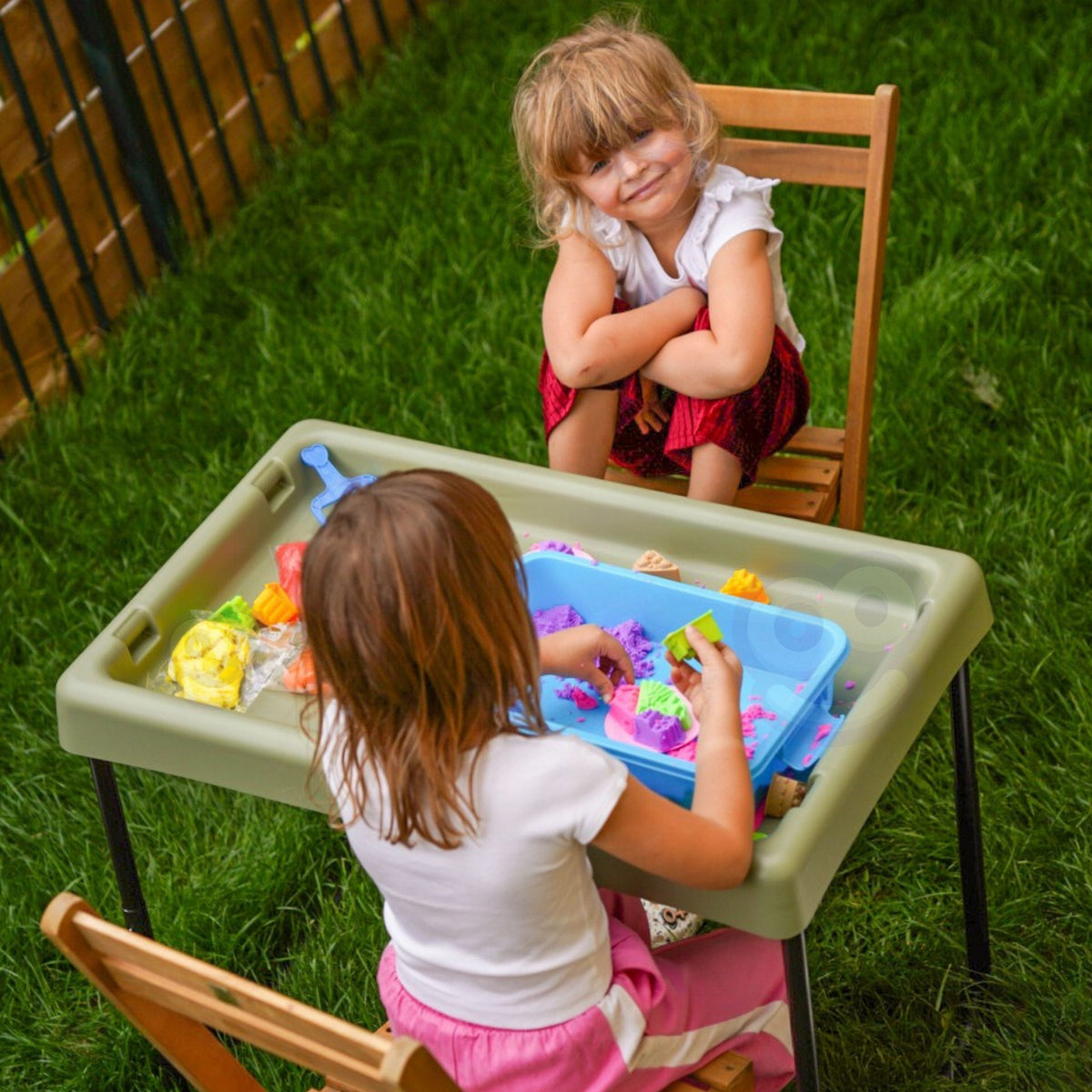 MASTERKIDZ Prostokątny Stolik Sensoryczny Do Zabawy Piaskiem I Wodą Regulowana Wysokość