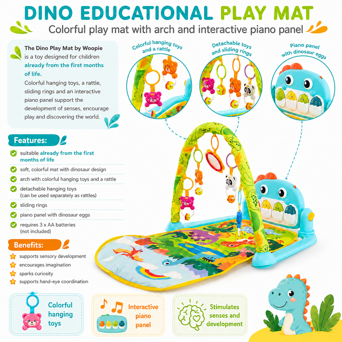 WOOPIE BABY Mata z Pałąkiem Dino