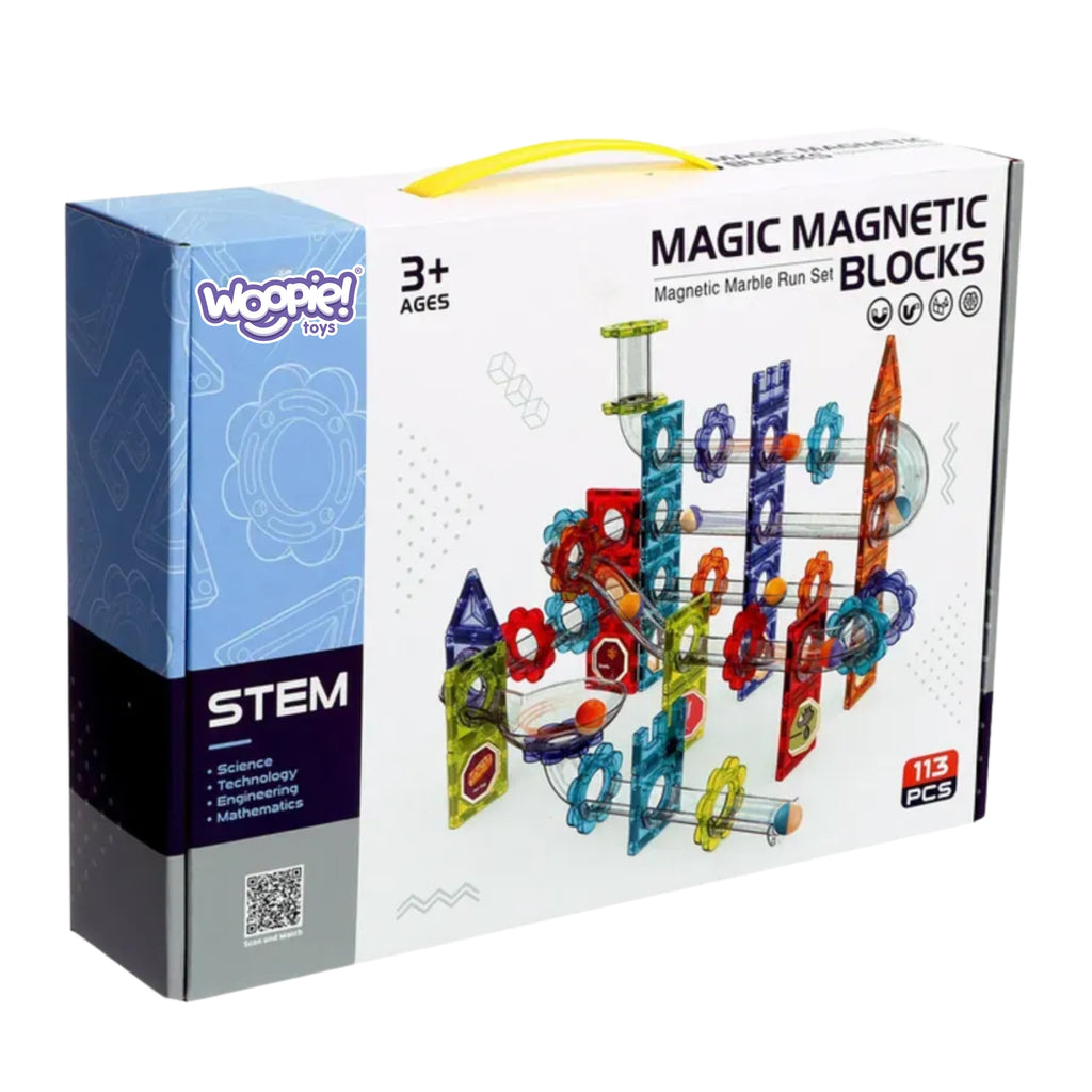 WOOPIE Klocki Magnetyczne Konstrukcyjne 3D Zestaw Edukacyjny Tor Kulkowy Kulodrom 113 el.