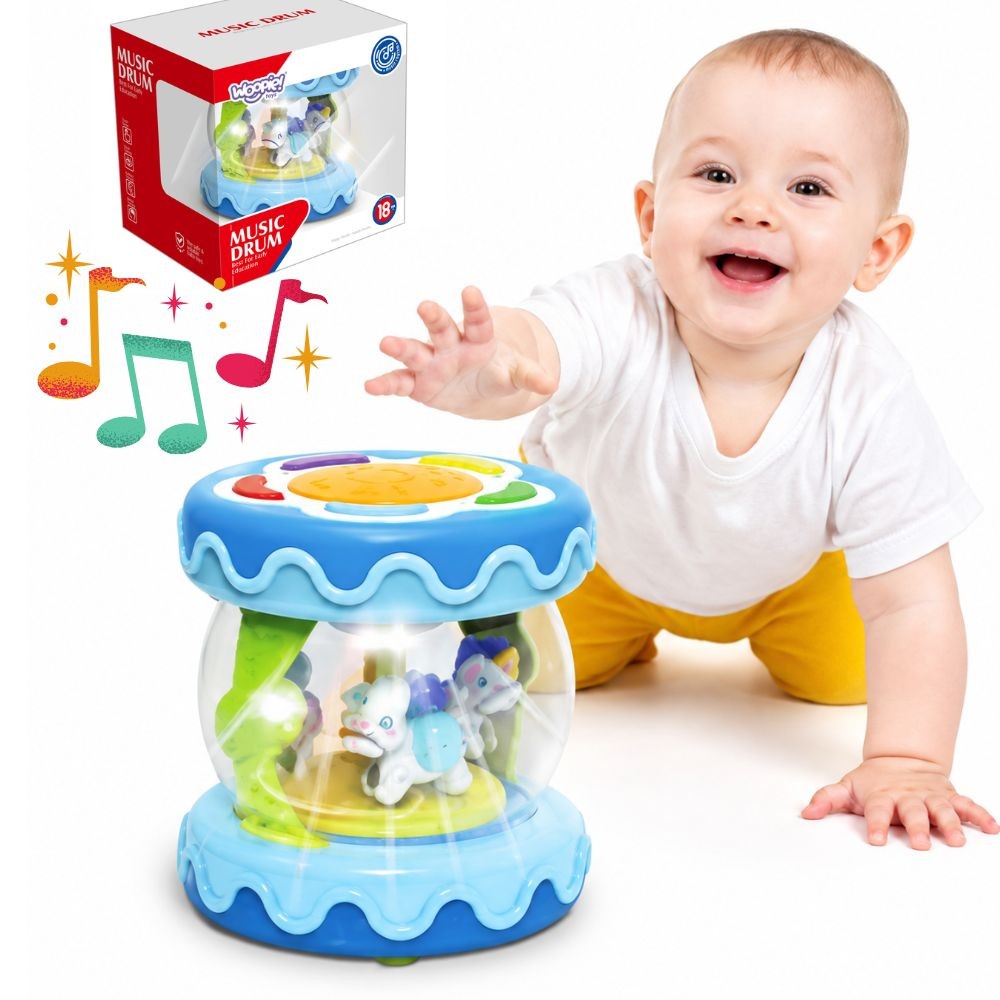 WOOPIE BABY Bębenek Pozytywka Projektor 3w1 Zabawka Muzyczna dla Niemowląt + Walec Roller do Nauki Raczkowania