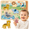 TOOKY TOY Drewniana Układanka Montessori Interaktywne Puzzle Dźwiękowe Dzikie Zwierzęta Safari