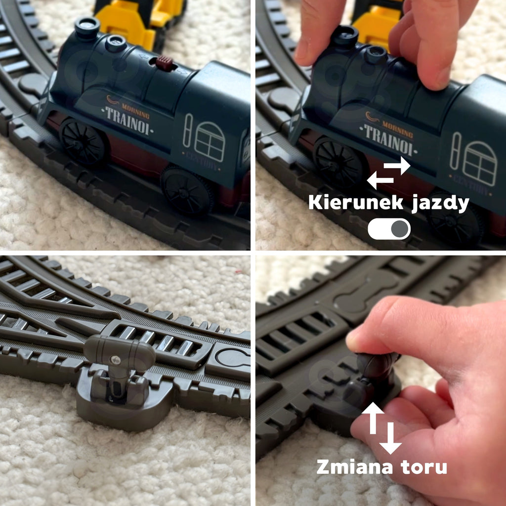 WOOPIE Elektryczna Kolejka Tor Retro Ciuchcia Lokomotywa + 2 Wagony - Zestaw 76 el.
