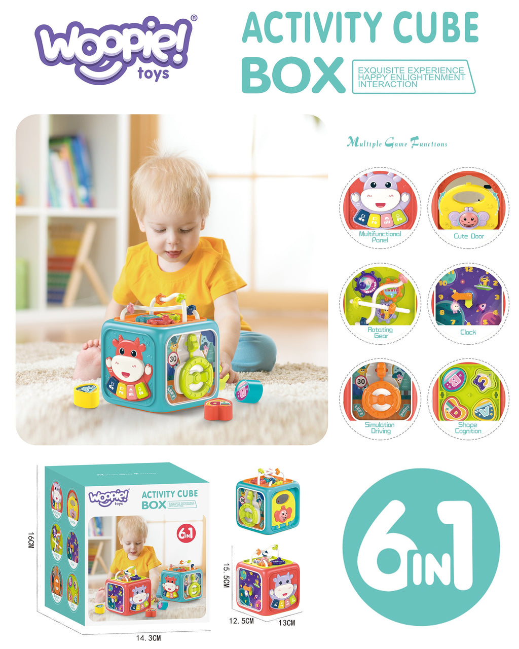 WOOPIE BABY Interaktywna Kostka Sensoryczna Edukacyjna Montessori Sorter 6w1