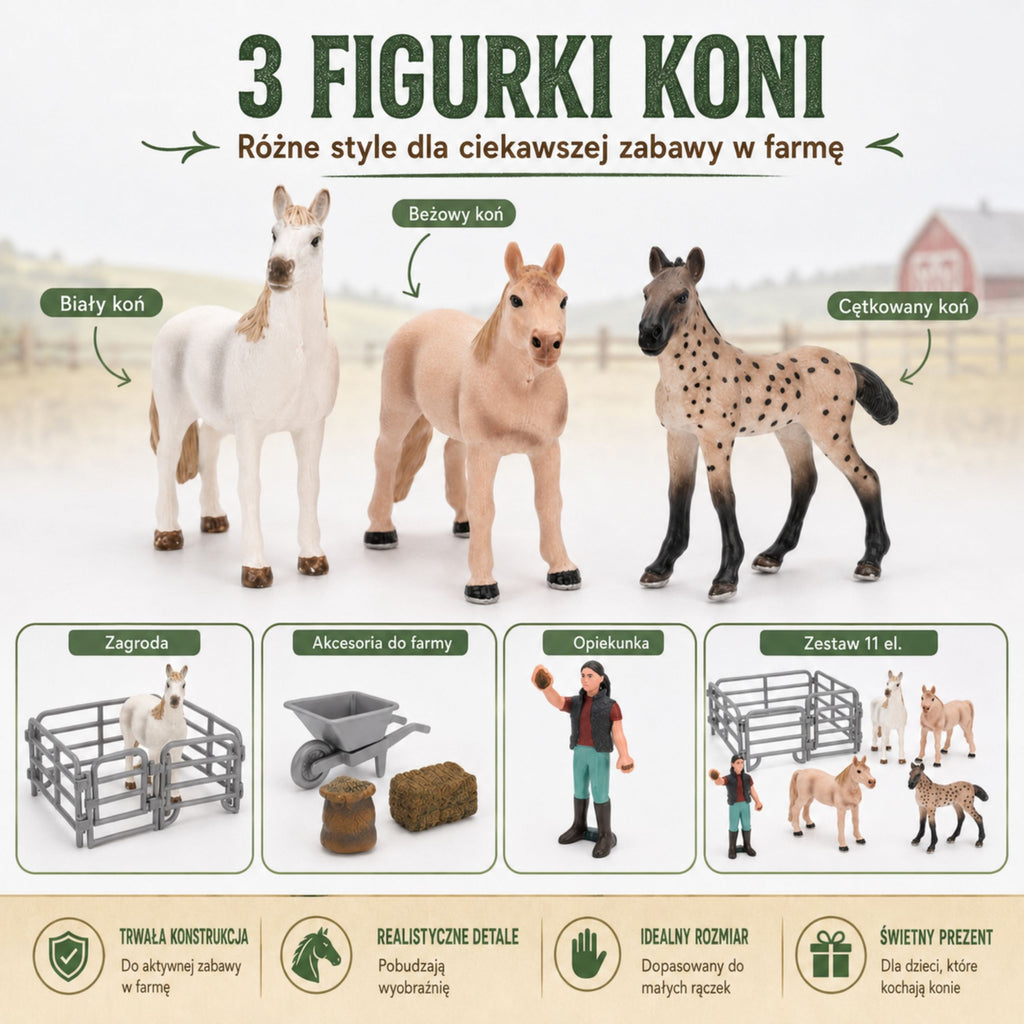 WOOPIE Zestaw Figurek Farma Konie Mały Farmer 11 el. Akcesoria