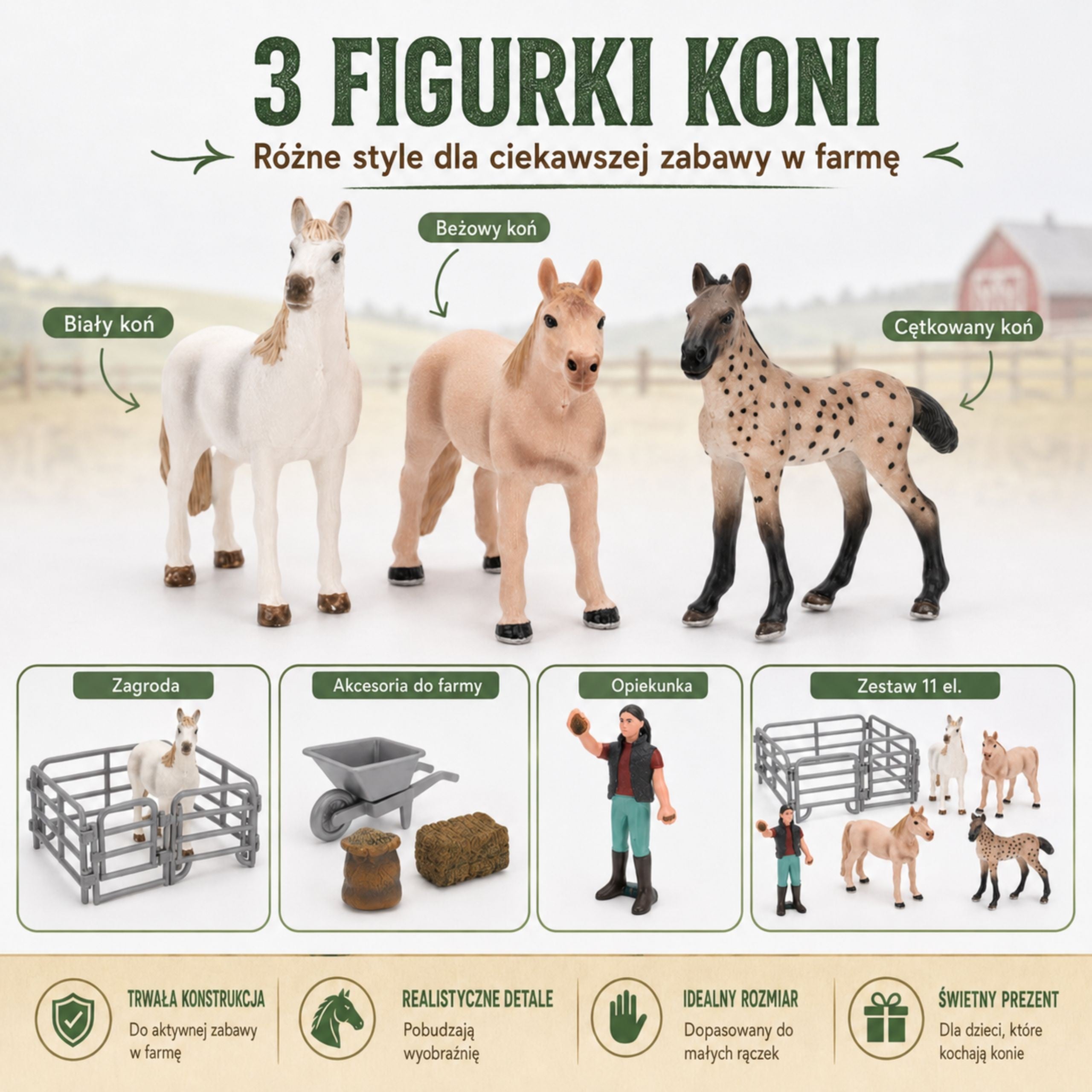 WOOPIE Zestaw Figurek Farma Konie Mały Farmer 11 el. Akcesoria