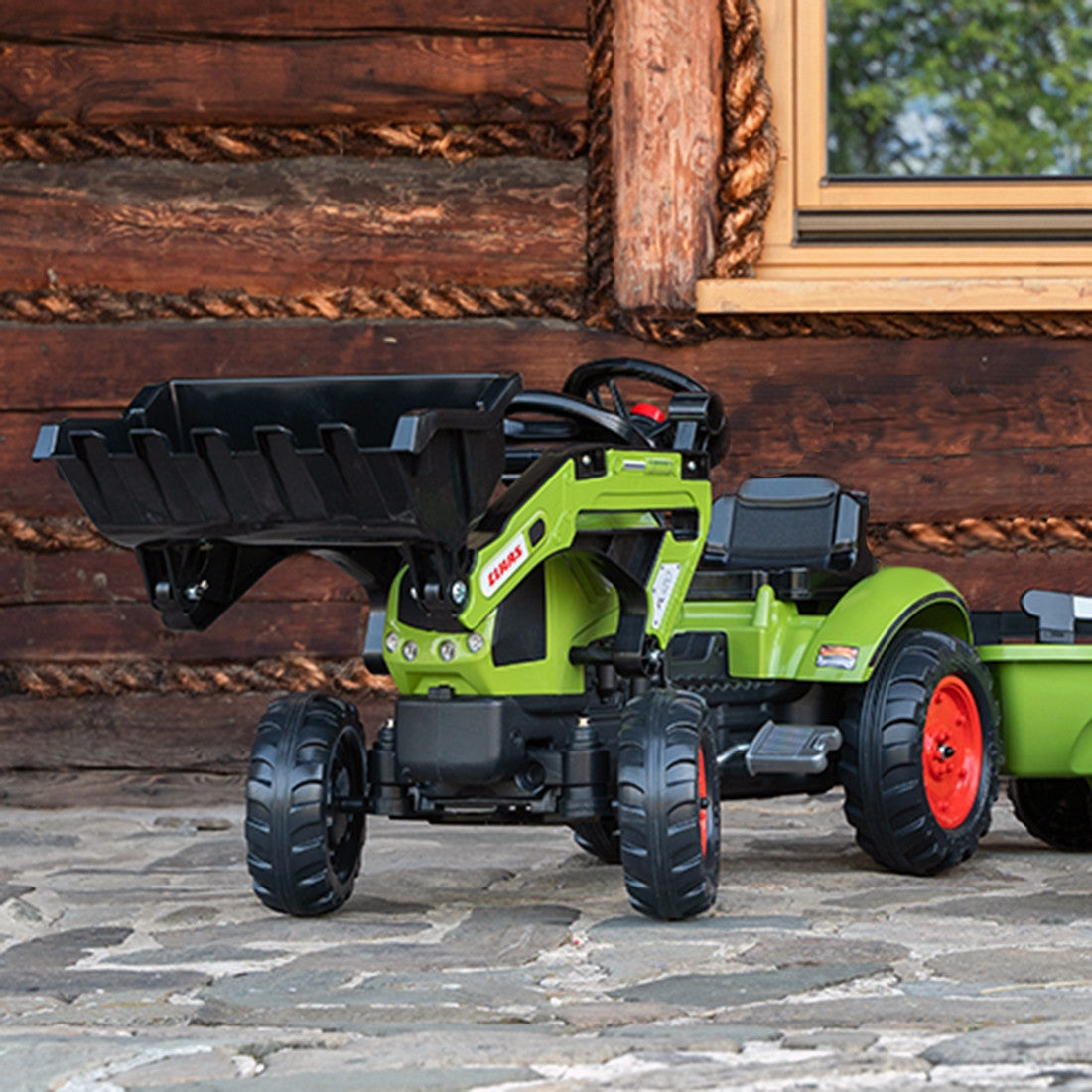 Falk Traktor na Pedały Claas z Przyczepą i Łyżką Zielony dla Dzieci 2-5