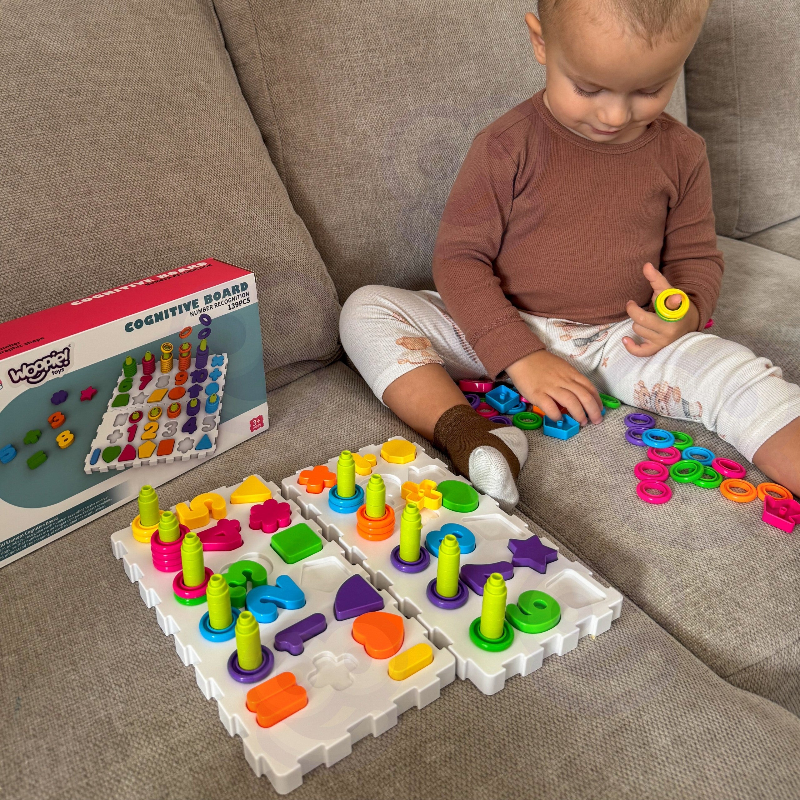 WOOPIE Układanka Montessori Sorter Trening Mózgu Literki Cyferki 139 el