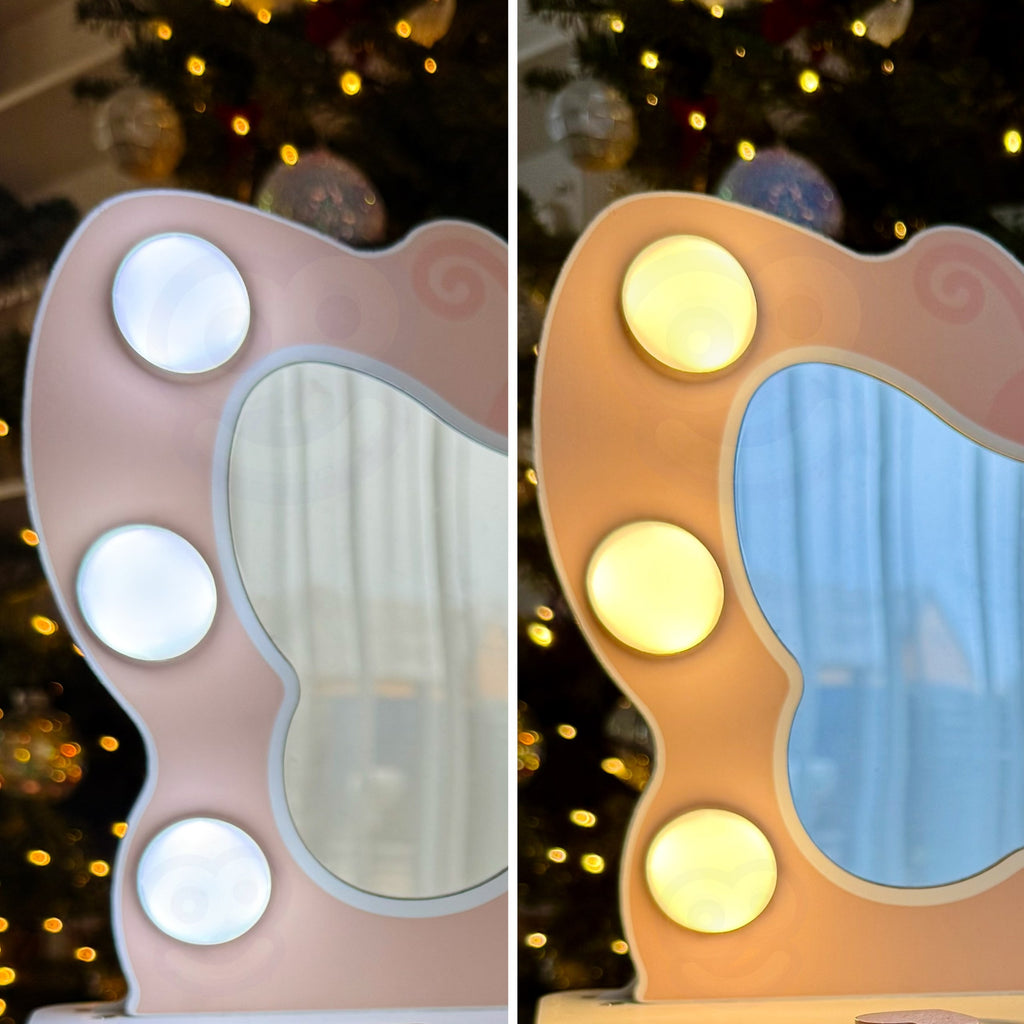 TOOKY TOY Drewniana Toaletka Motylek Akcesoria Lustro z Oświetleniem LED + Kosmetyki