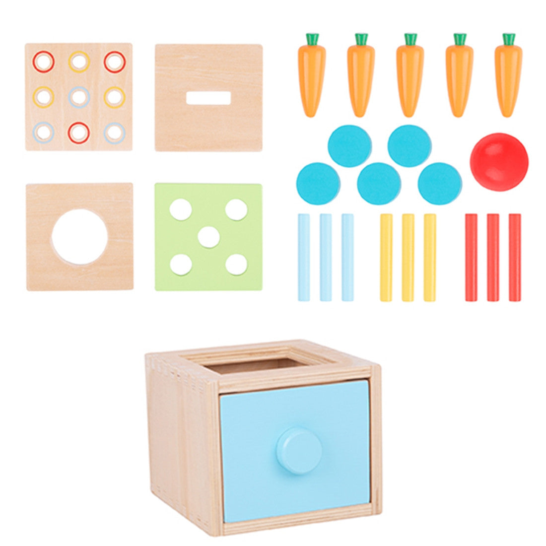 WOOPIE GREEN Drewniana Szuflada Edukacyjna 4w1 Sorter Montessori Gra w Marchewki FSC