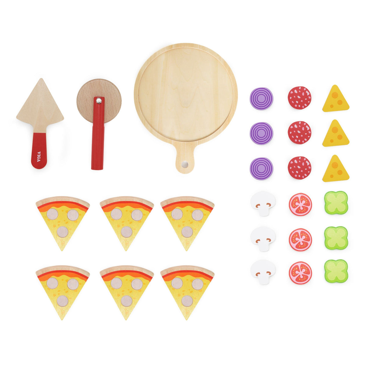 VIGA Drewniana Pizza Do Krojenia Zestaw kuchenny 27 el. Dla Dzieci 18M+