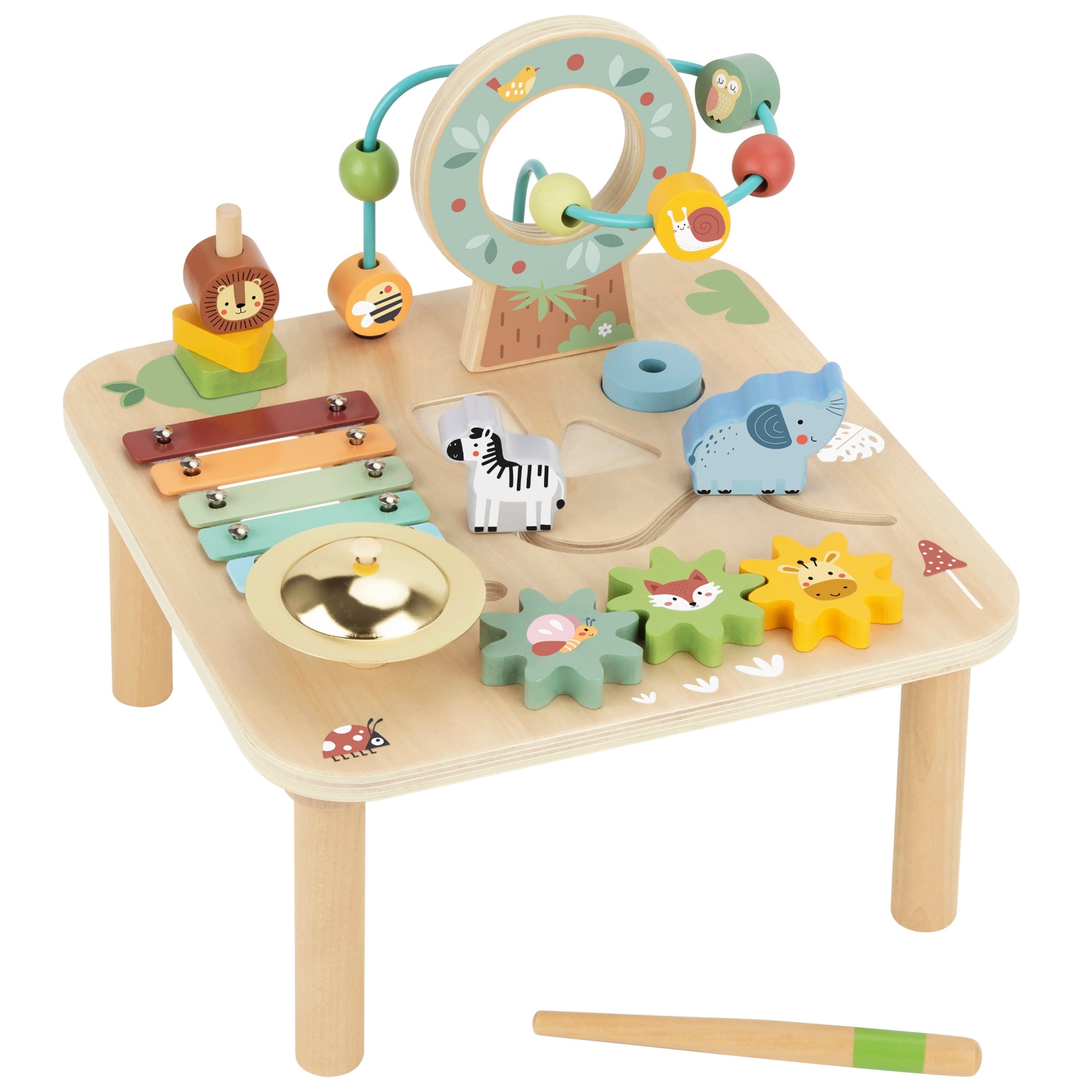 WOOPIE GREEN Drewniany Stolik Edukacyjny Muzyczny Labirynt Sensoryczny 5W1