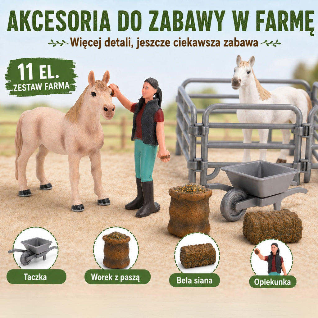 WOOPIE Zestaw Figurek Farma Konie Mały Farmer 11 el. Akcesoria
