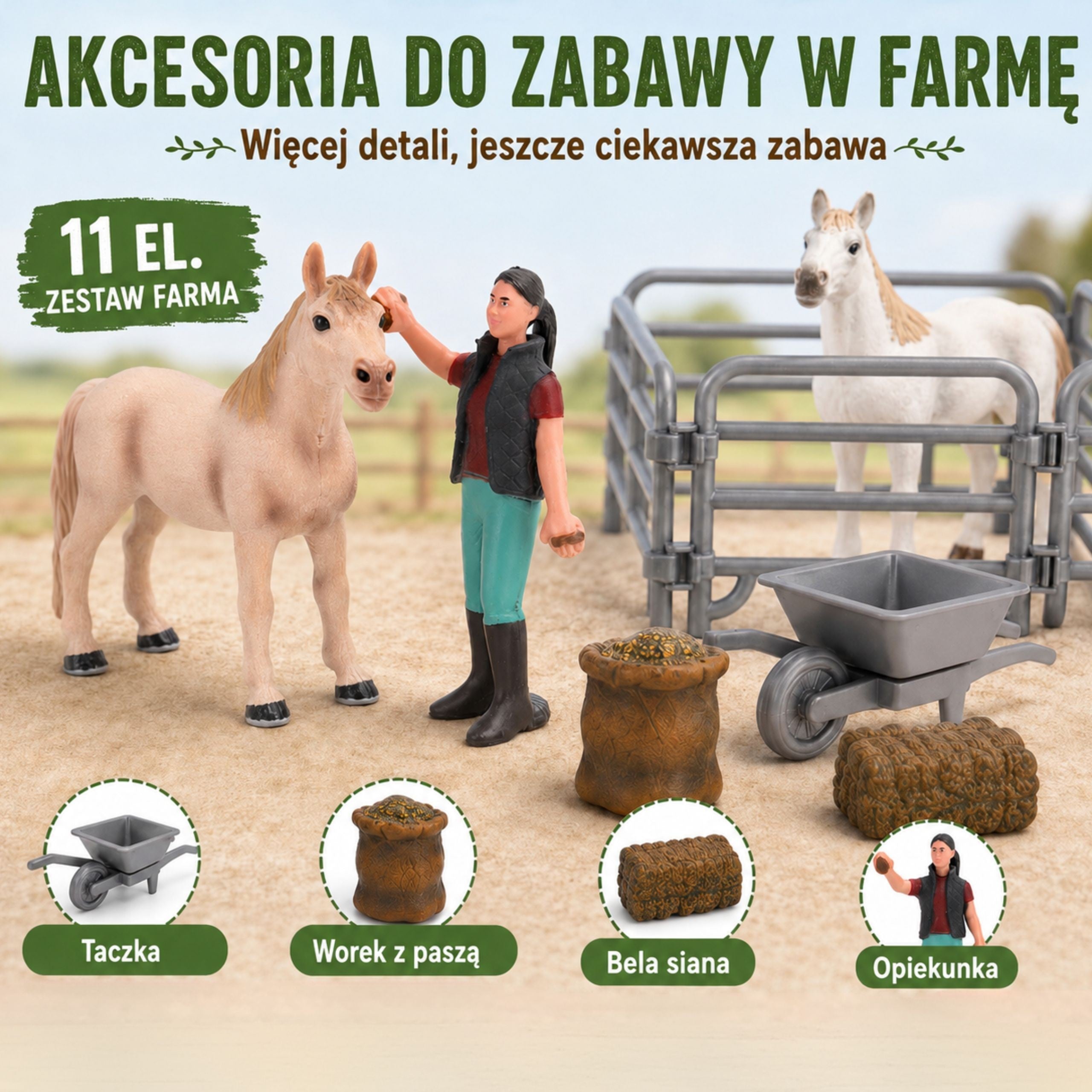 WOOPIE Zestaw Figurek Farma Konie Mały Farmer 11 el. Akcesoria