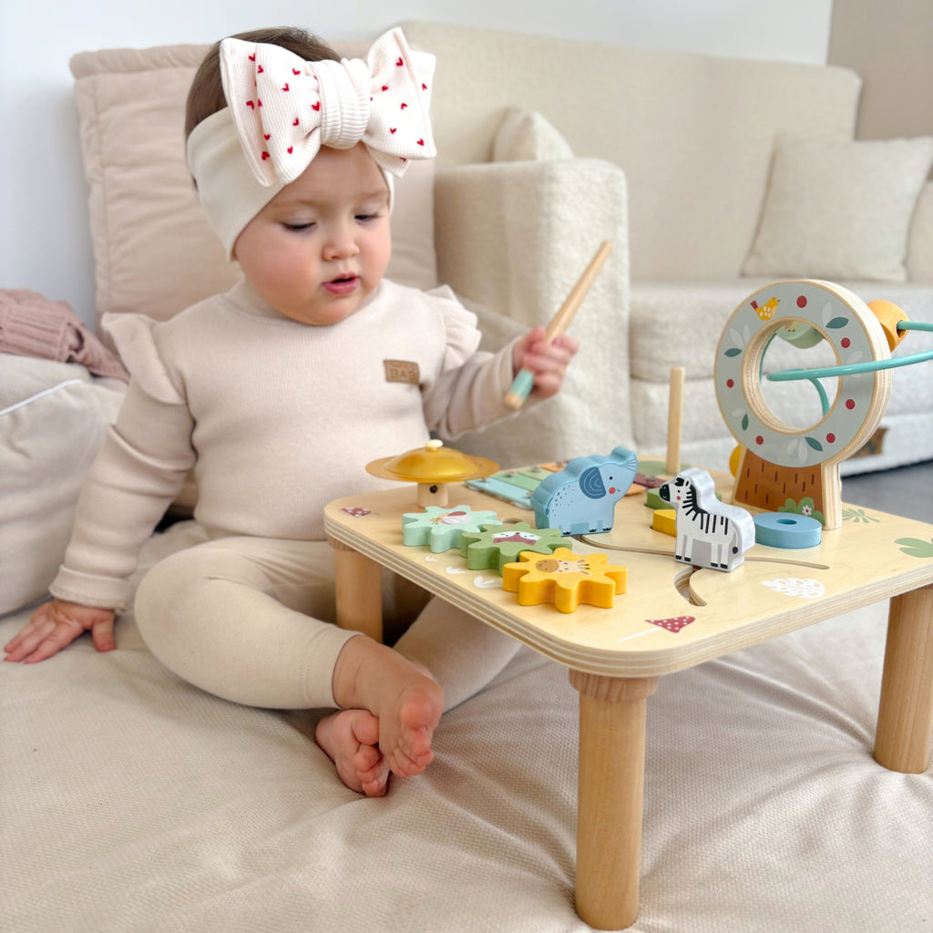 WOOPIE GREEN Drewniany Stolik Edukacyjny Muzyczny Labirynt Sensoryczny 5W1