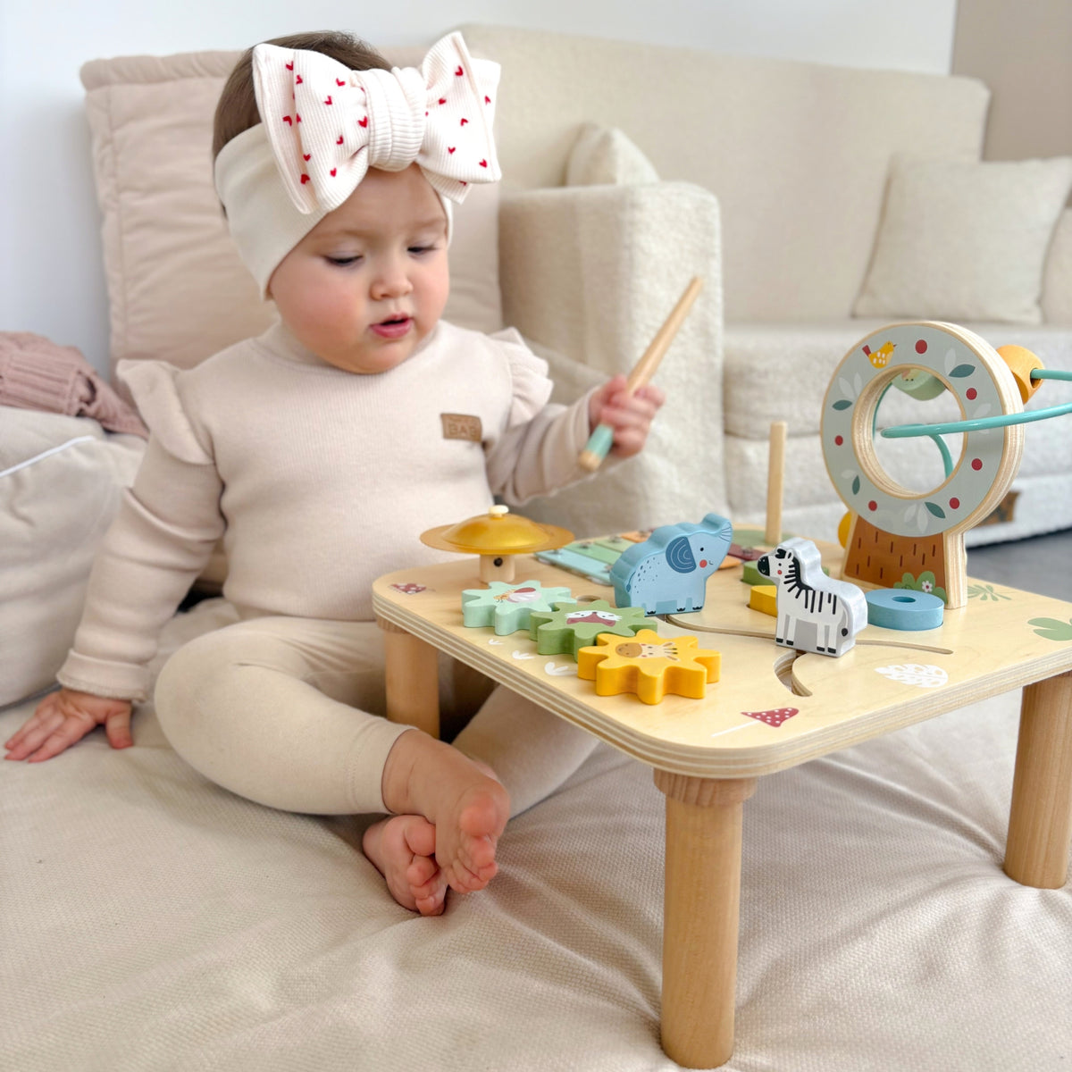 WOOPIE GREEN Drewniany Stolik Edukacyjny Muzyczny Labirynt Sensoryczny 5W1