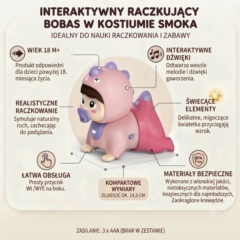 WOOPIE BABY Raczkujący Bobas Zabawka z Melodiami Świecąca