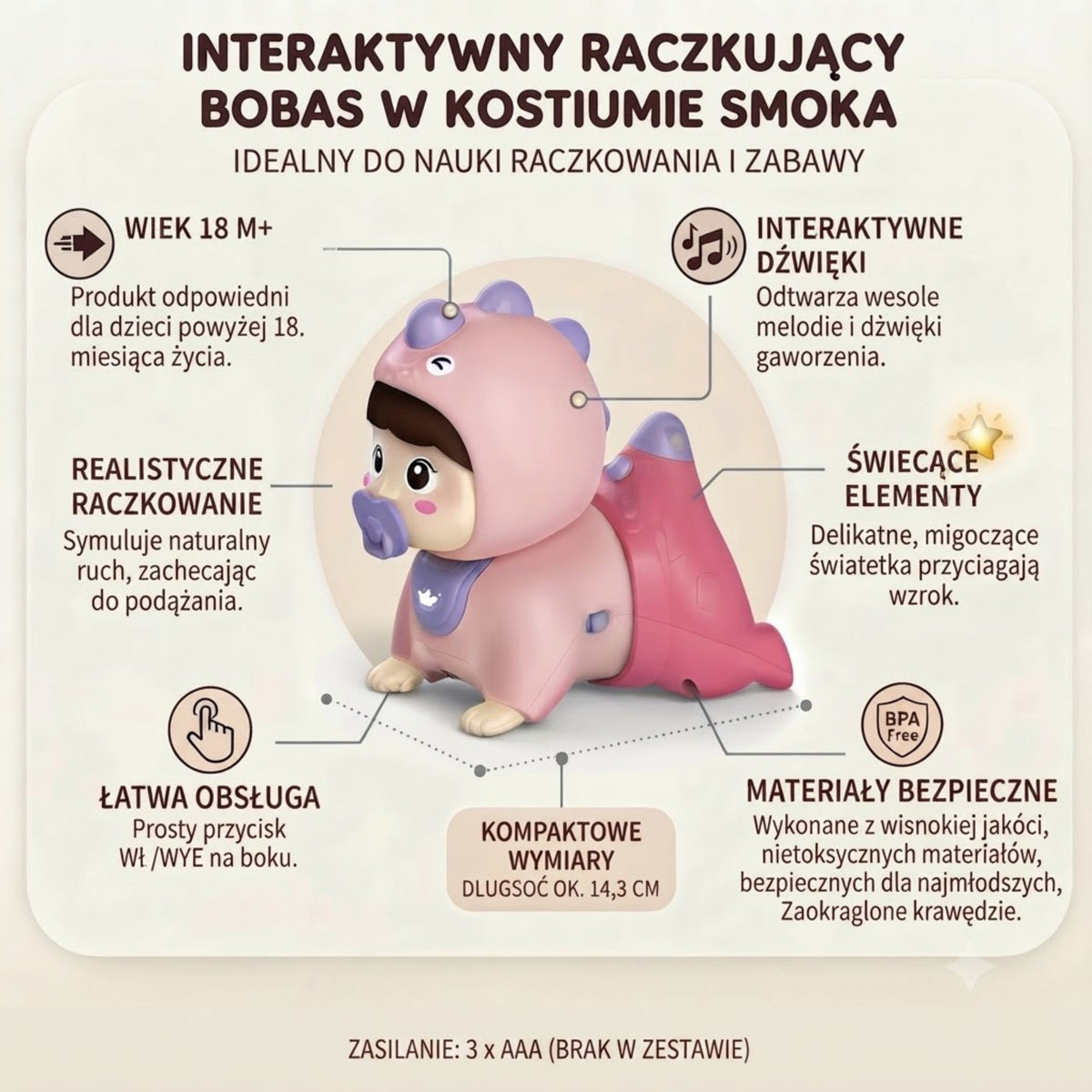 WOOPIE BABY Raczkujący Bobas Zabawka z Melodiami Świecąca