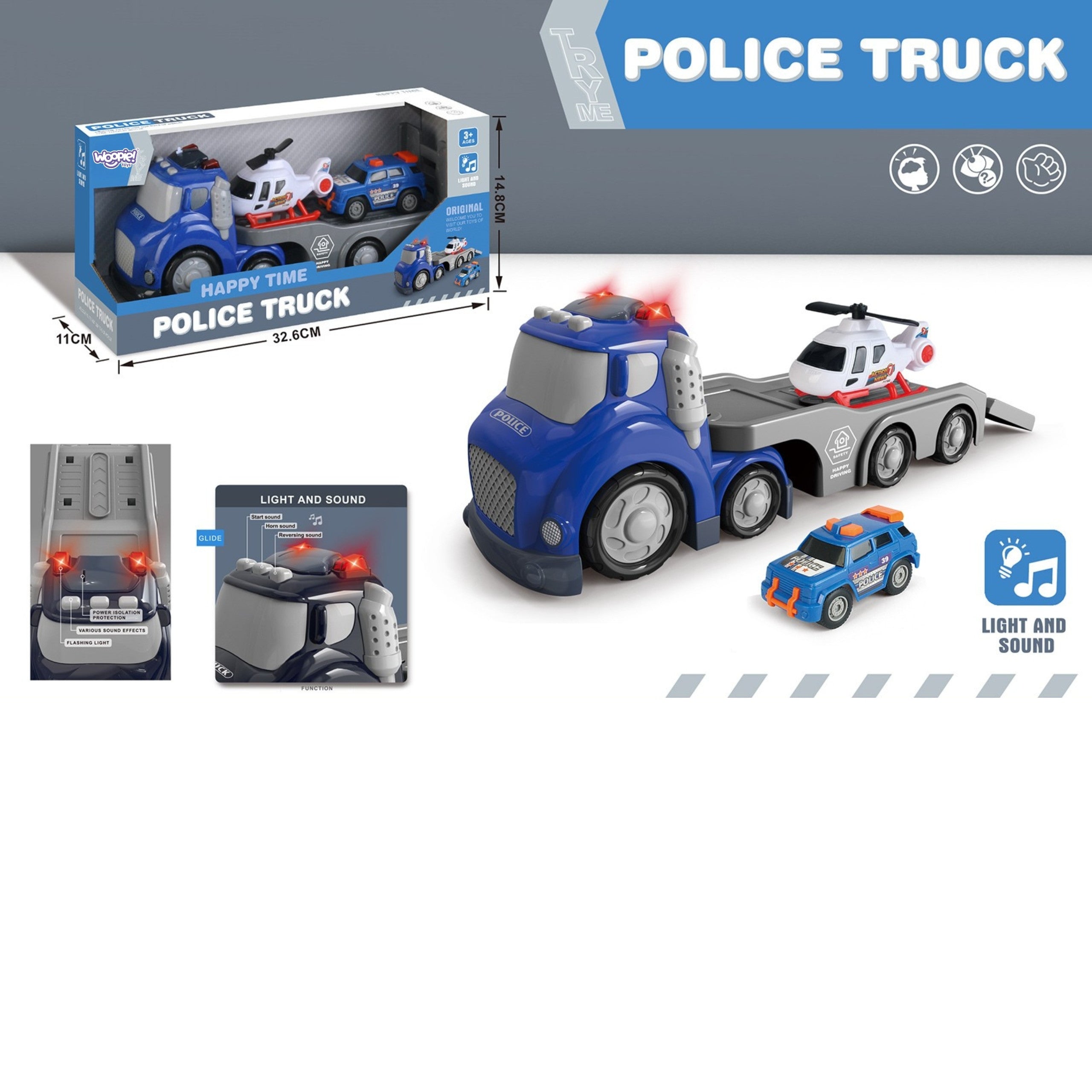 WOOPIE Niebieska Laweta Policyjna City Truck Efekty Dźwiękowe i Świetlne