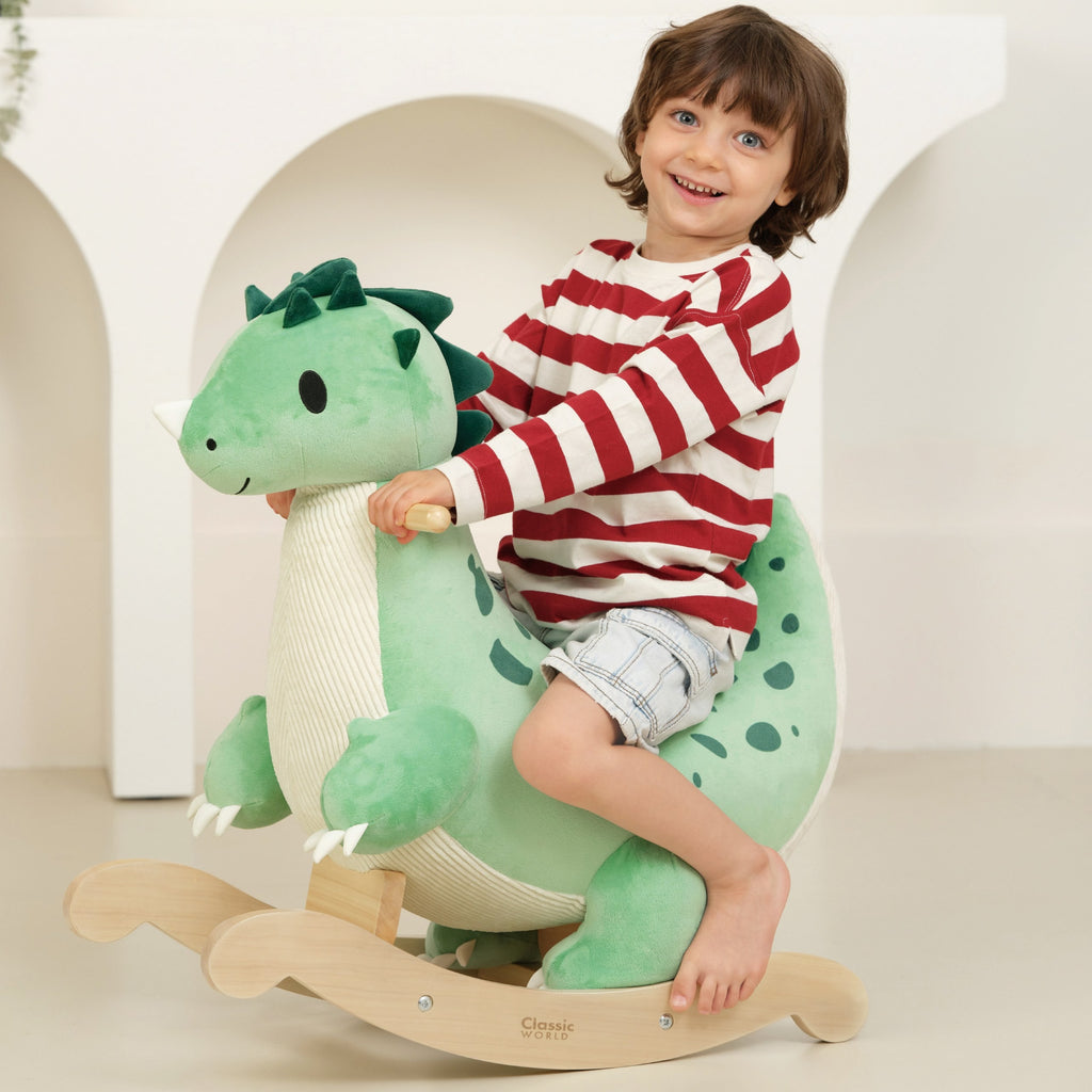 CLASSIC WORLD Miękki Pluszowo-Drewniany Bujak Dinozaur na Biegunach