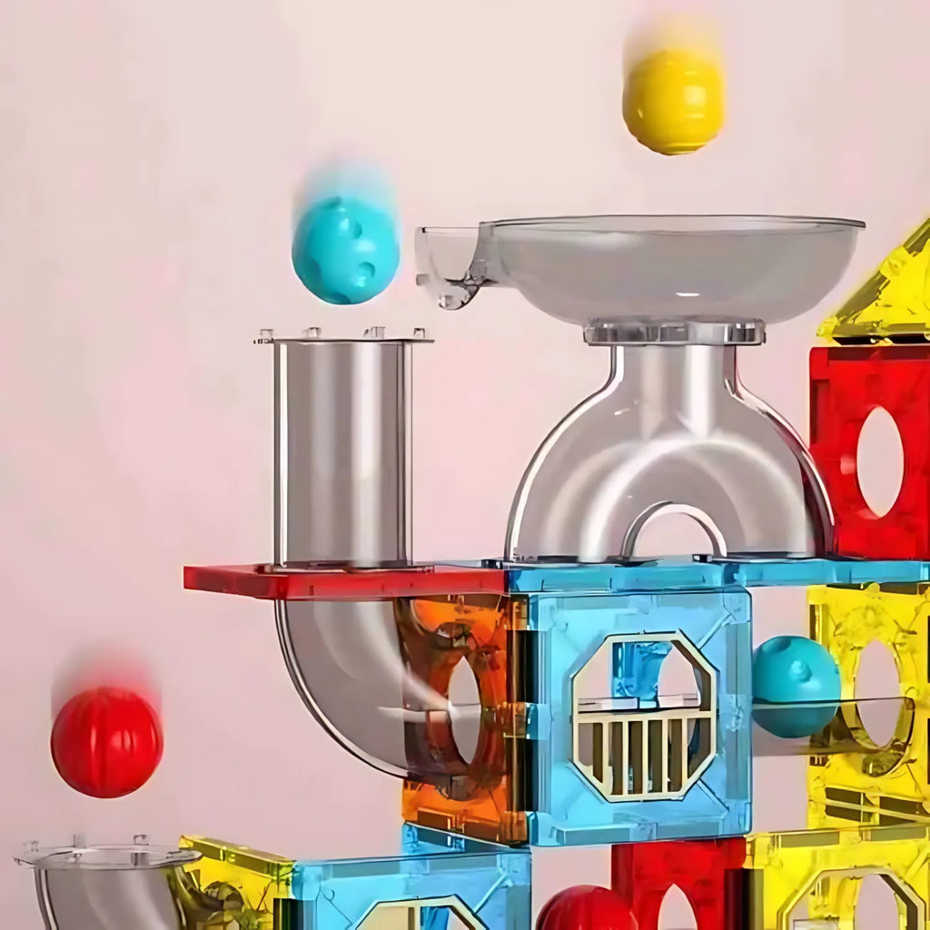 WOOPIE Klocki Magnetyczne Konstrukcyjne 3D Zestaw Edukacyjny Tor Kulkowy Kulodrom 113 el.