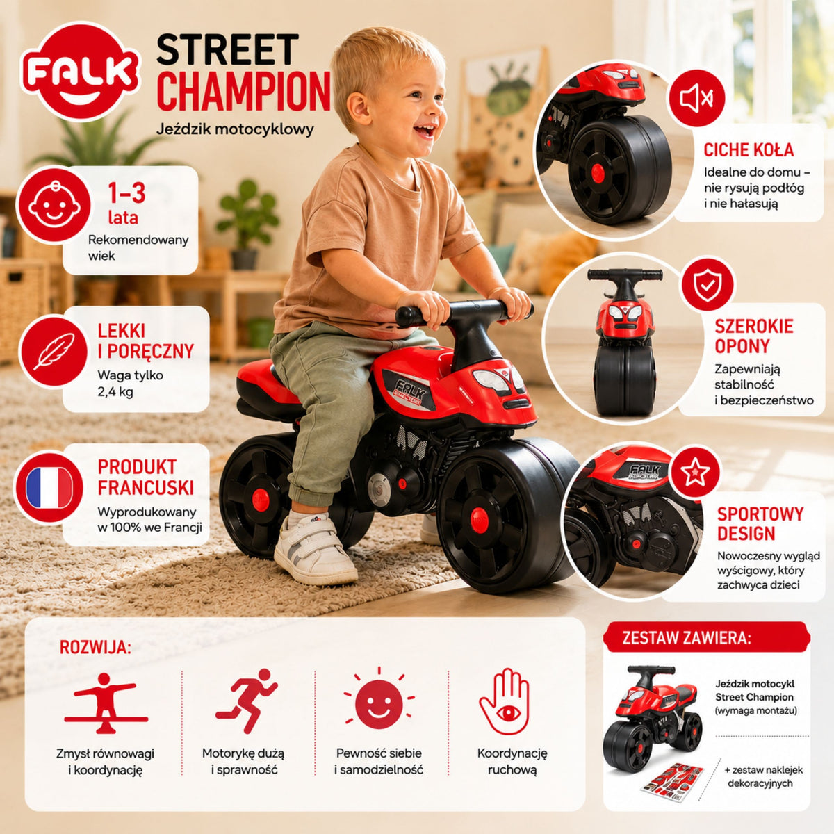 FALK Jeździk Motocykl Street Champion Czerwony 1-3 lat