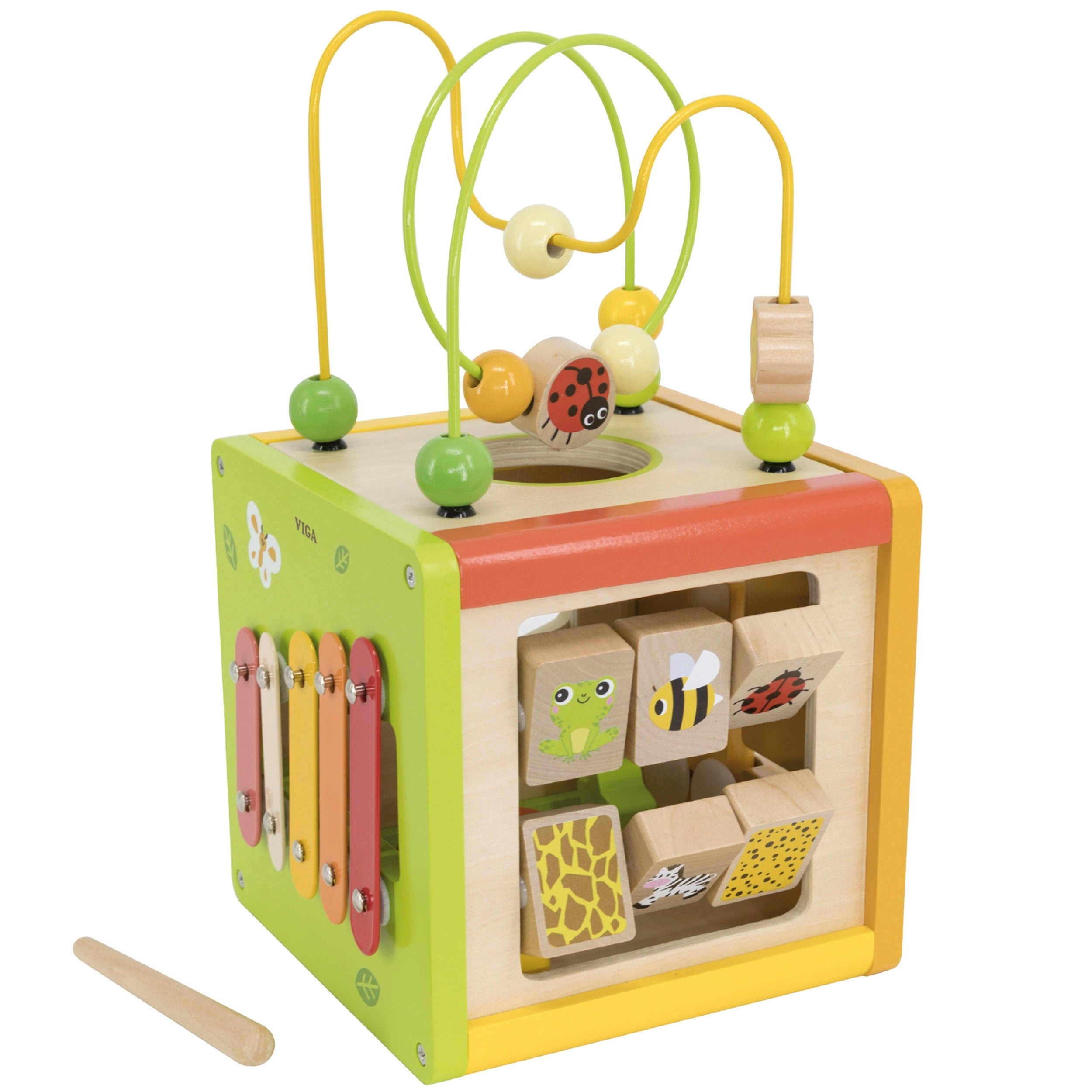 VIGA Drewniana Kostka Edukacyjna 5w1 Sorter Przeplatanka Montessori