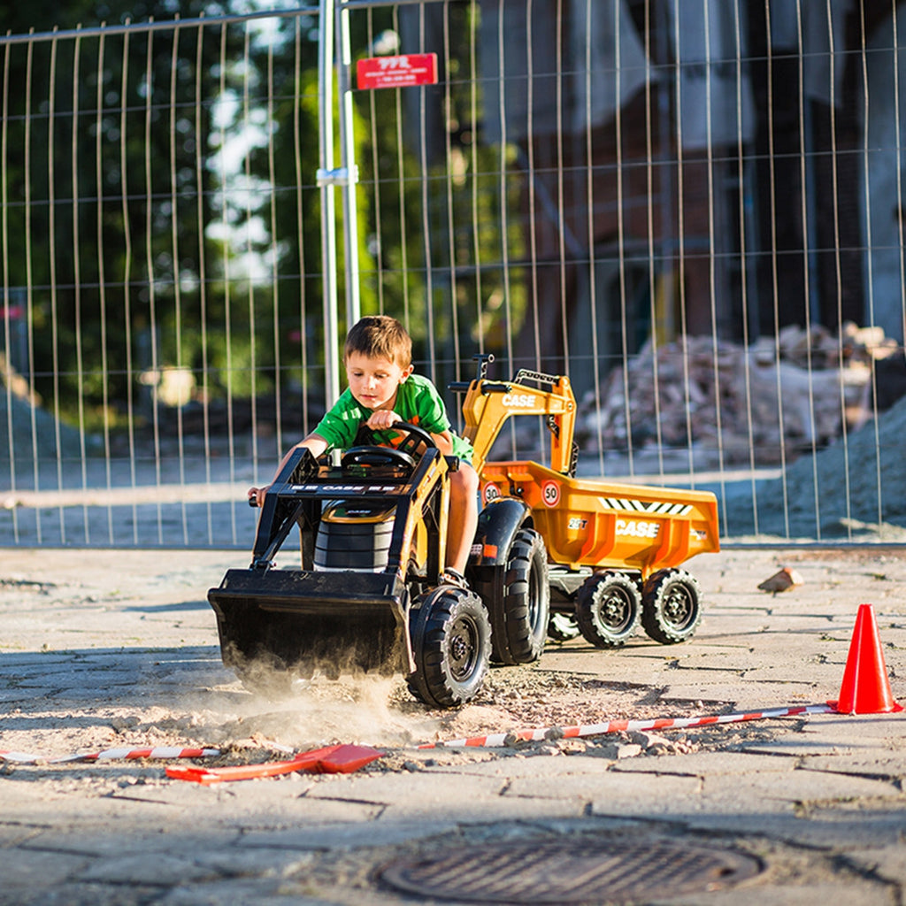 FALK Traktor Case IH Backhoe Pomarańczowy z Przyczepką Ruchoma Łyżka od 3-7 Lat