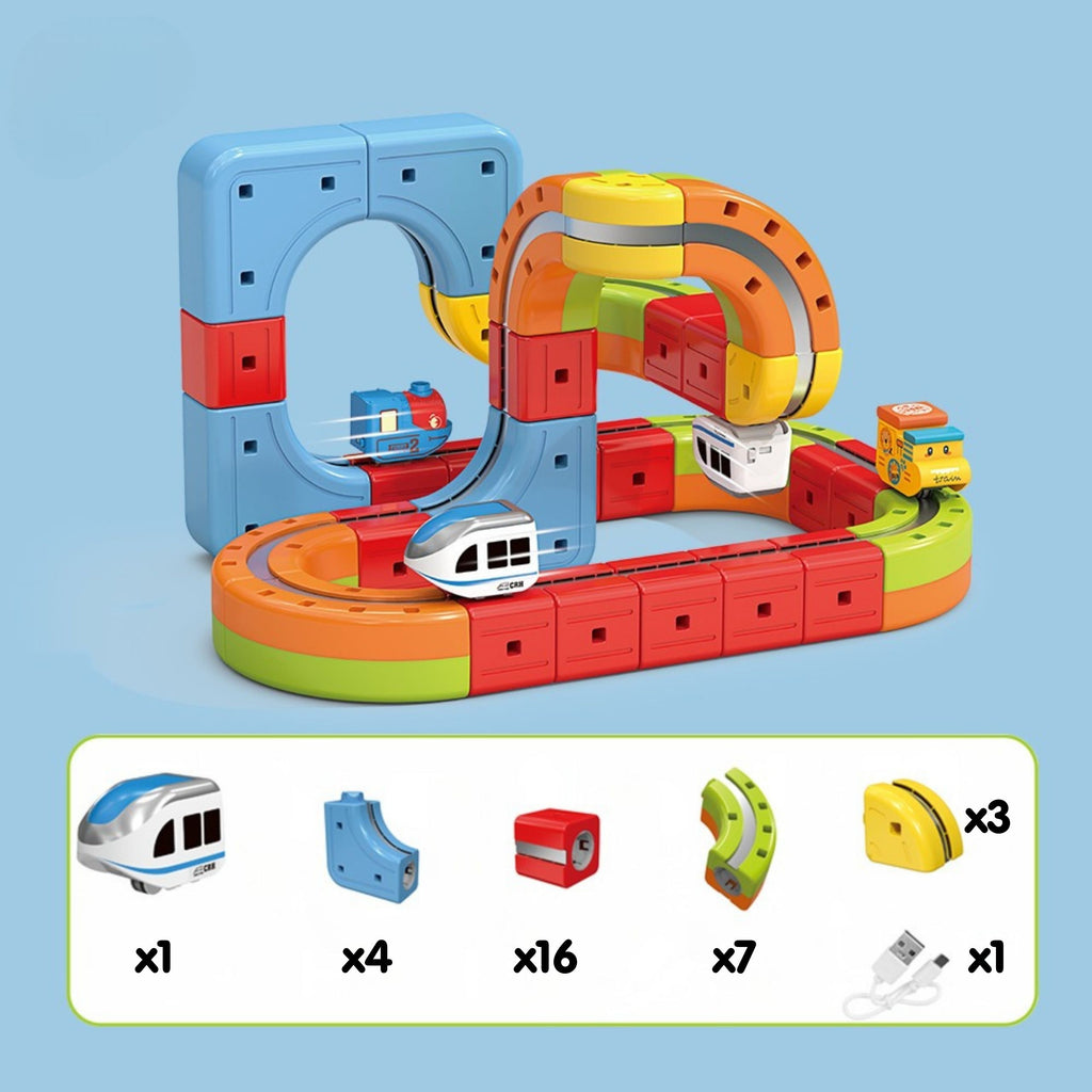 WOOPIE Magiczna Kolejka Kostkowa Klocki Konstrukcyjne Tor Antygrawitacyjny Magnetyczny 32el.