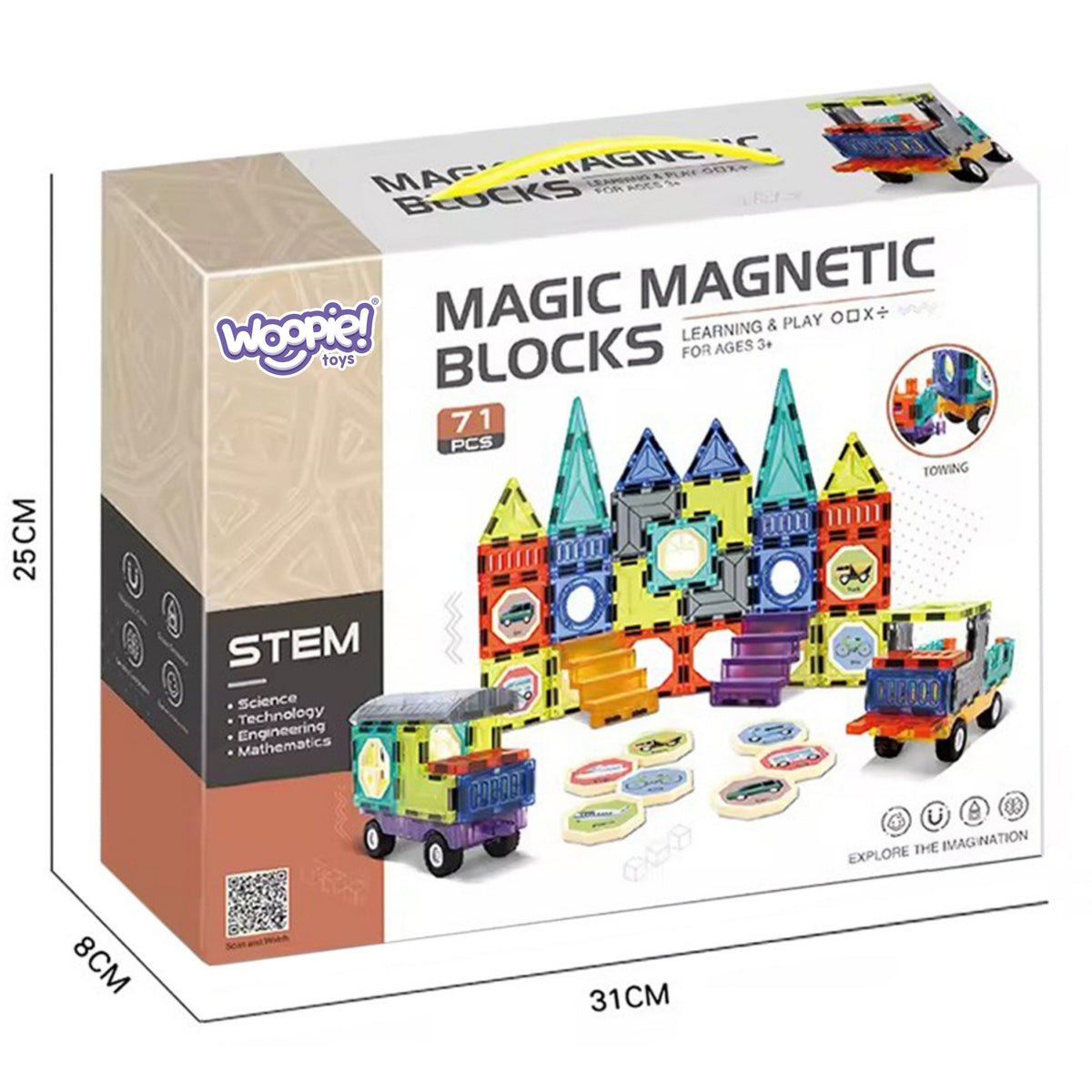 WOOPIE Klocki Magnetyczne 3D Zestaw Zamek Pojazdy 71el.