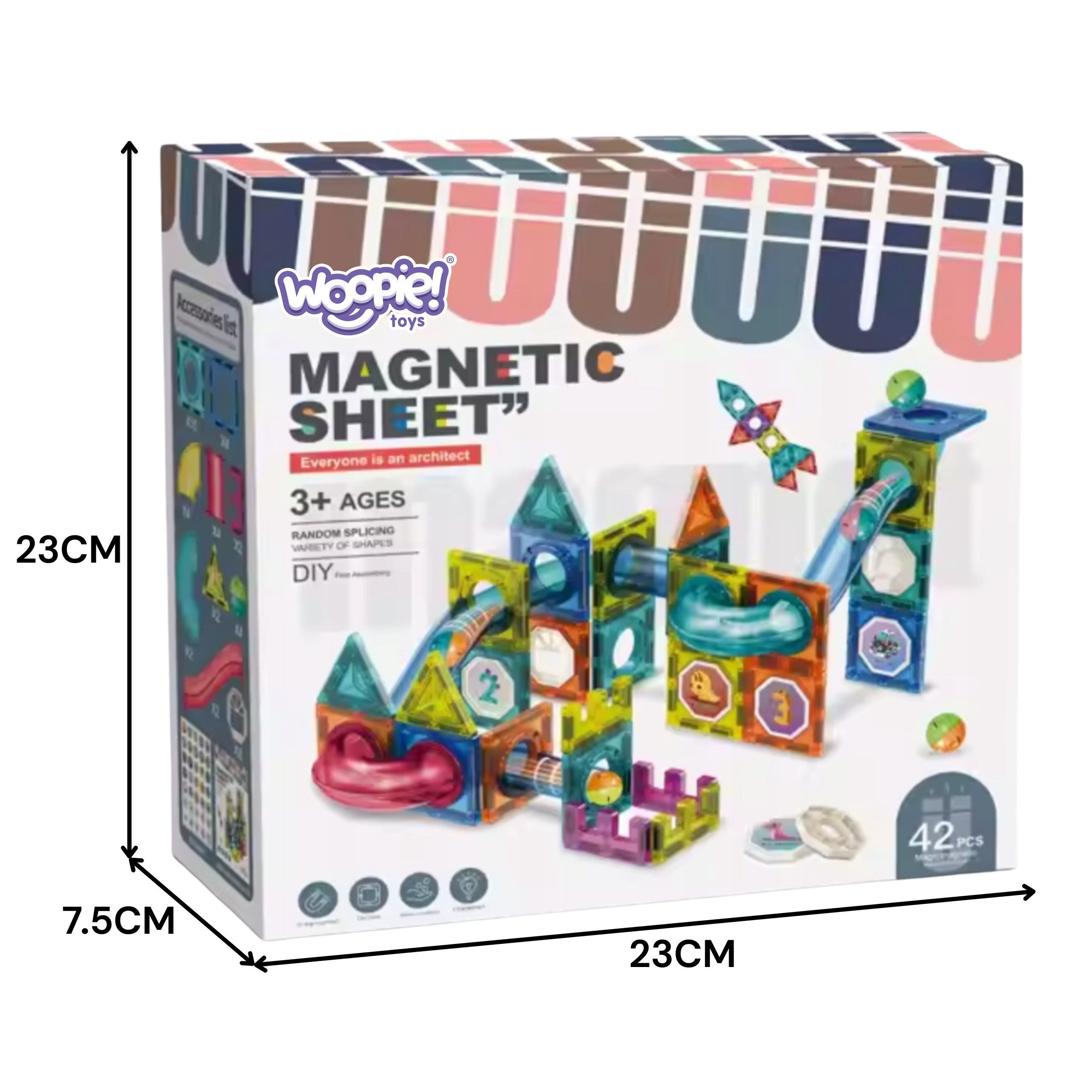 WOOPIE Klocki Magnetyczne Konstrukcyjne 3D Zestaw Edukacyjny Tor Kulkowy 42 el.