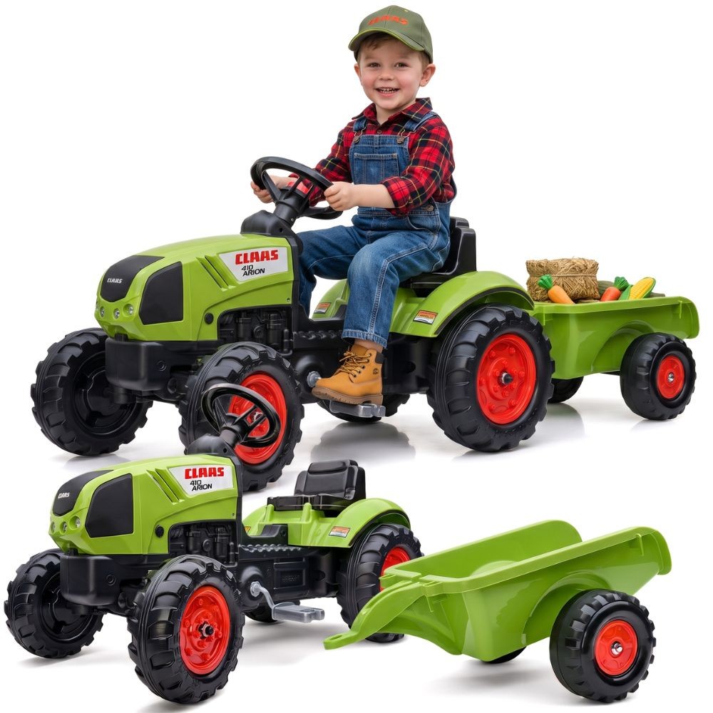 FALK Traktor Claas Zielony na Pedały z Przyczepą + Klakson od 2 Lat.