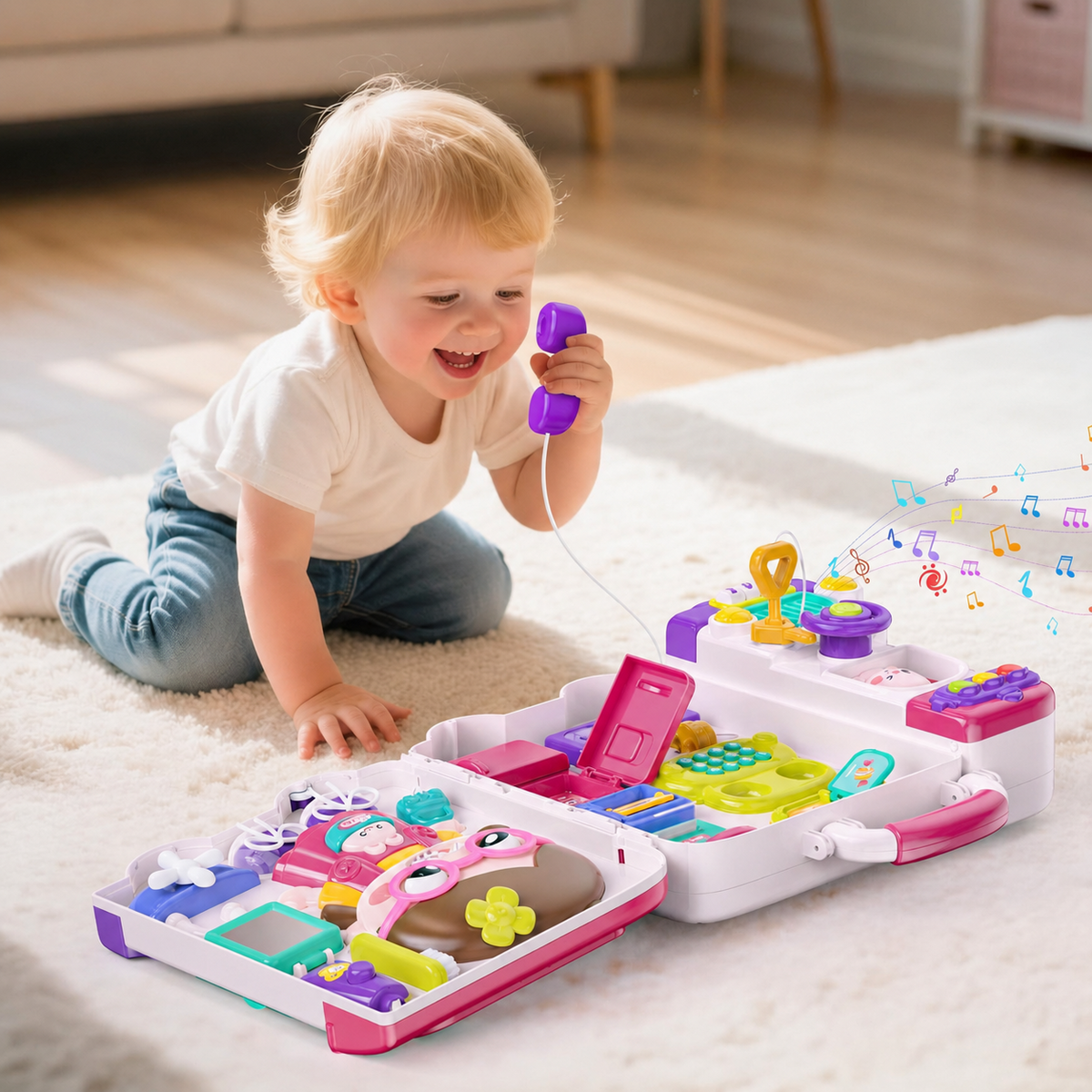 WOOPIE BABY Interaktywna Tablica Manipulacyjna Busy Car Walizka 3w1 Dźwięk Światło