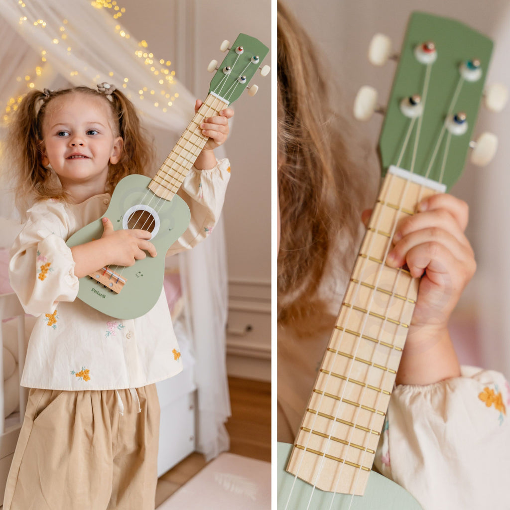 Viga Drewniane Ukulele Gitara Dla Dzieci Zielone Z Nutami